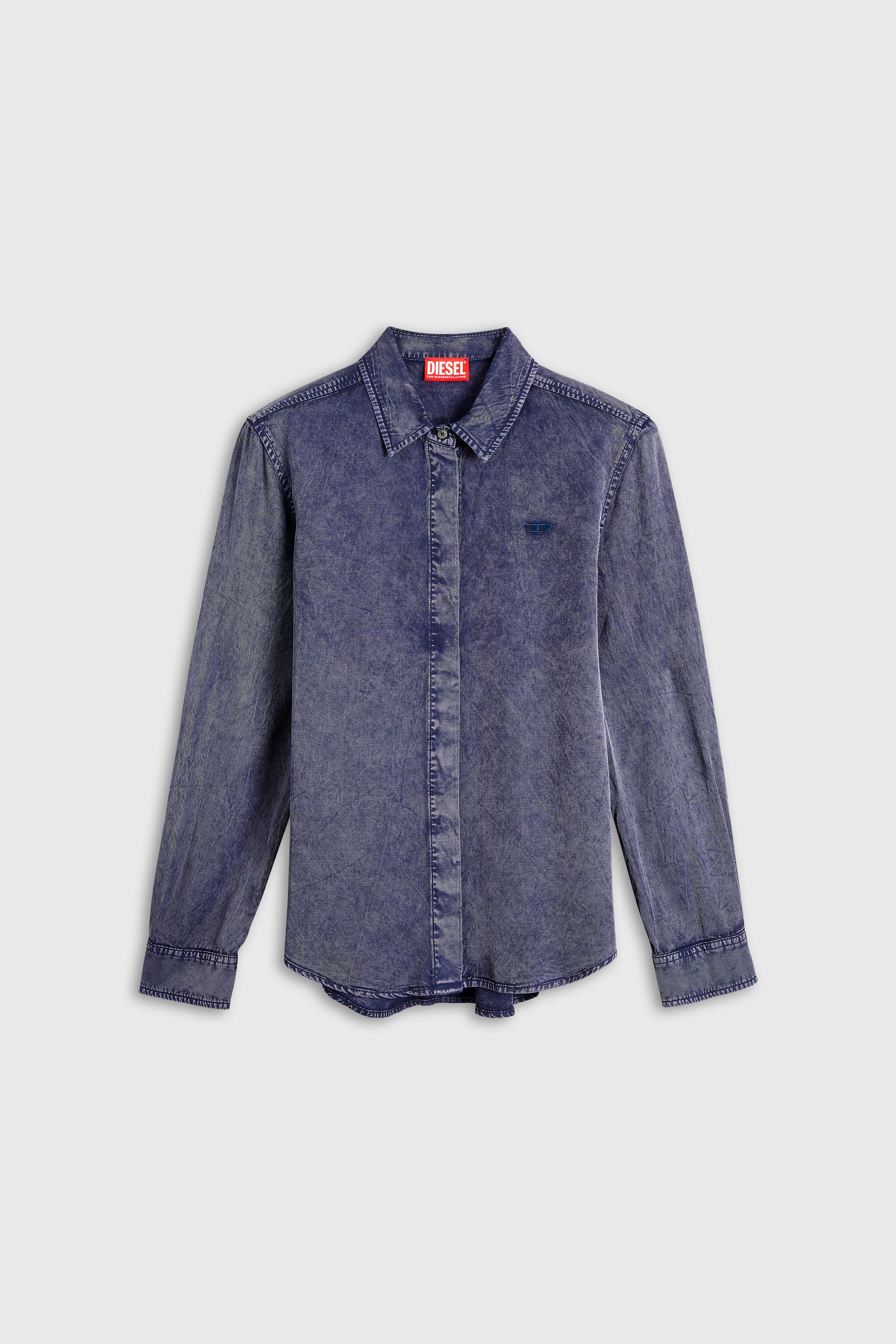 Diesel - C-RONORY-B2, Woman's Fluid shirt in denim-effect viscose in Dark Blue - 1