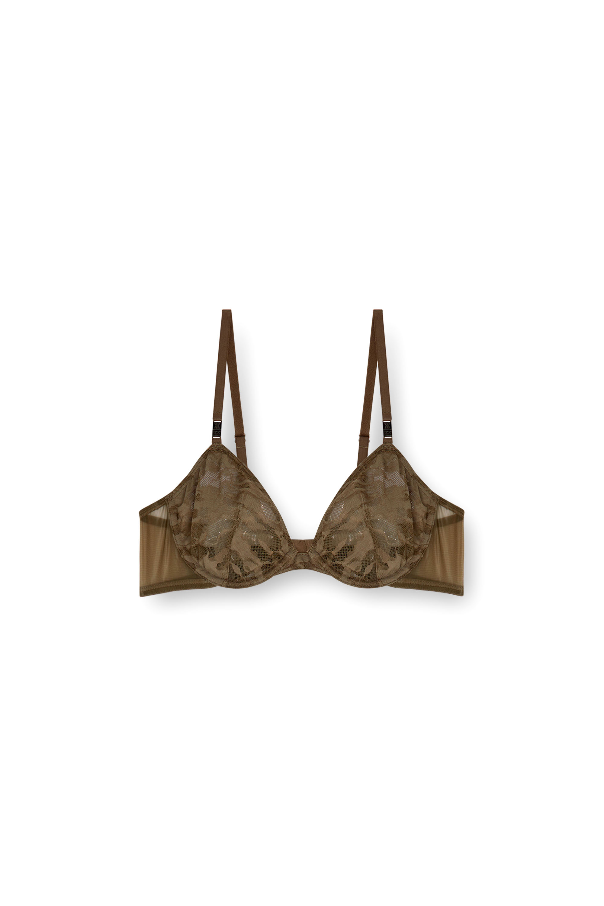 Diesel - CAMO-LACE-PLUNGE-BRA, Damen Plunge-BH aus Camouflage-Spitze in Braun - 4