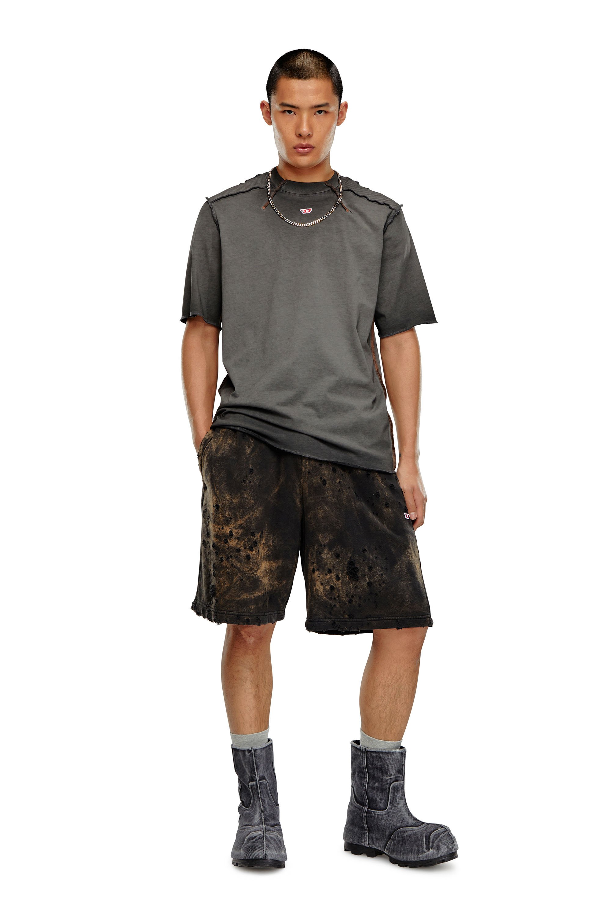 Diesel - T-ERIE-N, Man T-shirt with micro-waffle shoulders in Grey - Image 2