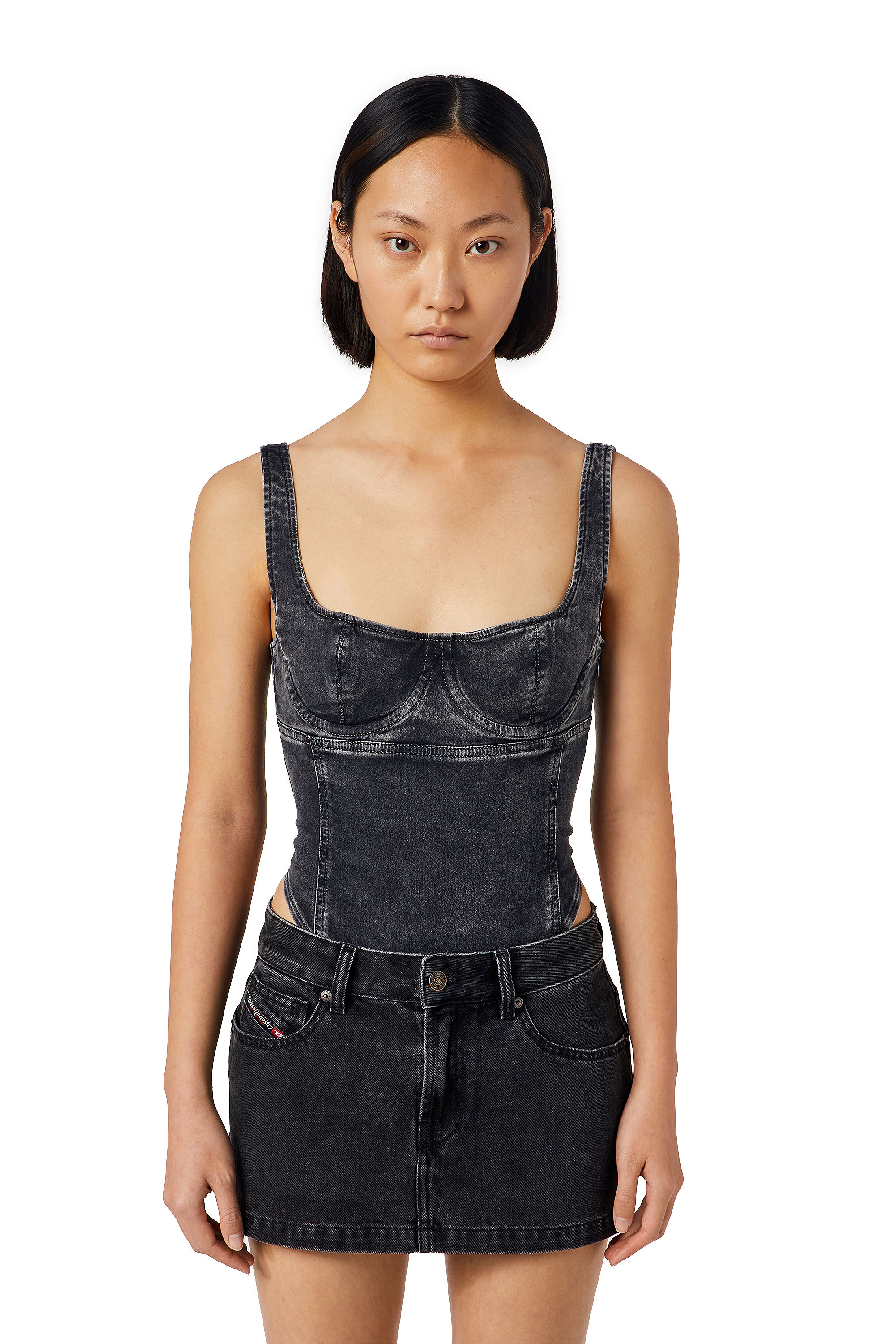 Diesel - D-GELLERT TRACK DENIM BODYSUIT, Schwarz/Dunkelgrau - Image 1