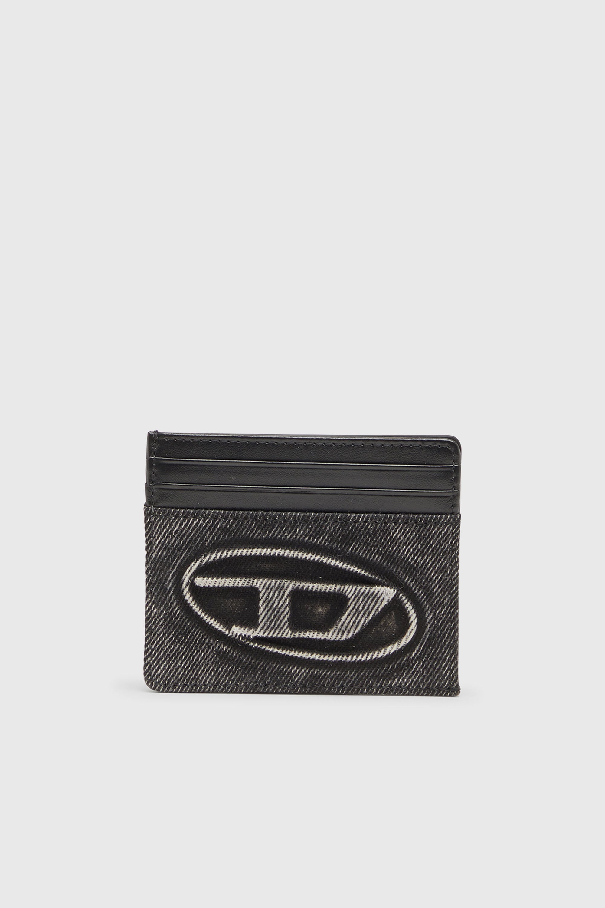 Diesel - 1DR CARD CASE, Unisex Kartenetui aus gewaschener Baumwolle und Leder in Dunkelgrau - 1