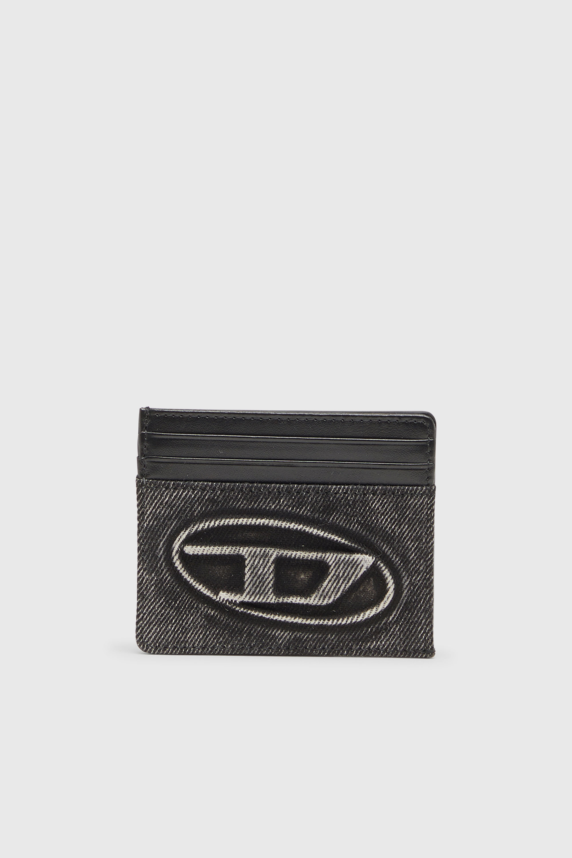 Diesel - 1DR CARD CASE, Unisex Kartenetui aus gewaschener Baumwolle und Leder in Dunkelgrau - 1