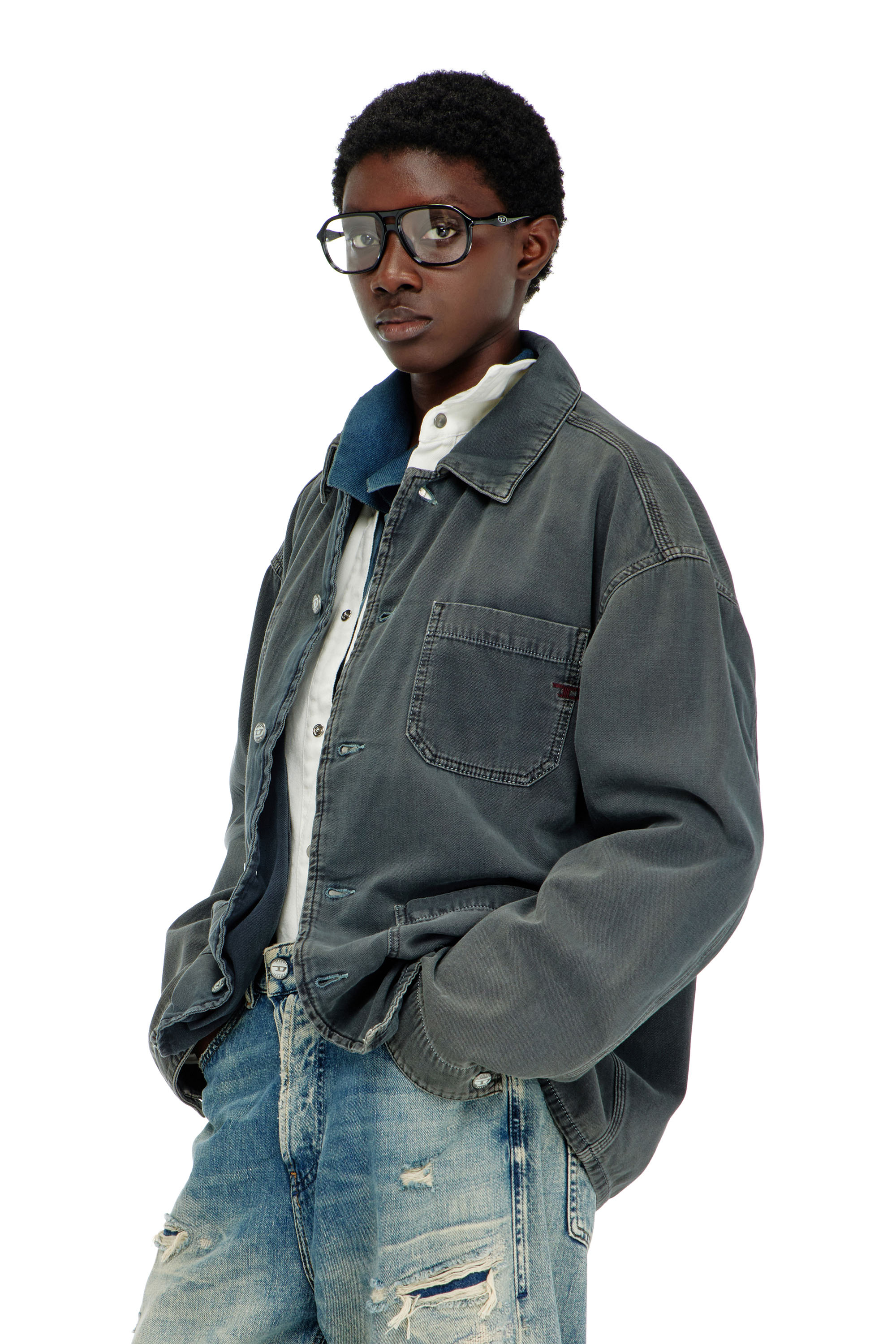 Diesel - D-STACK-U, Unisex Utility-Jacke aus farbigem denim in Grau - 1