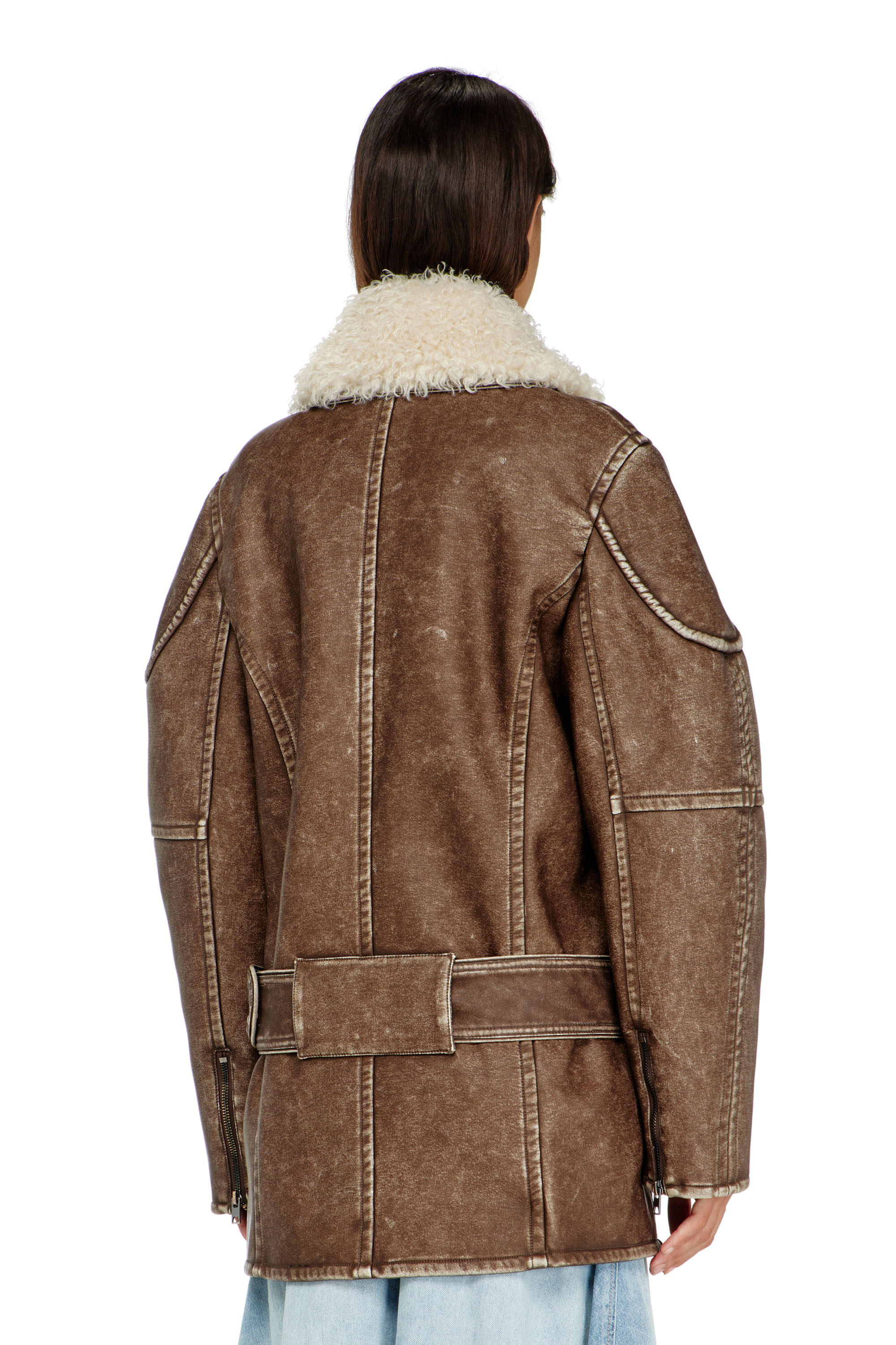 Diesel - G-EYSER, Damen Doppelreihiger Aviator-Biker-Mantel in Braun - 4