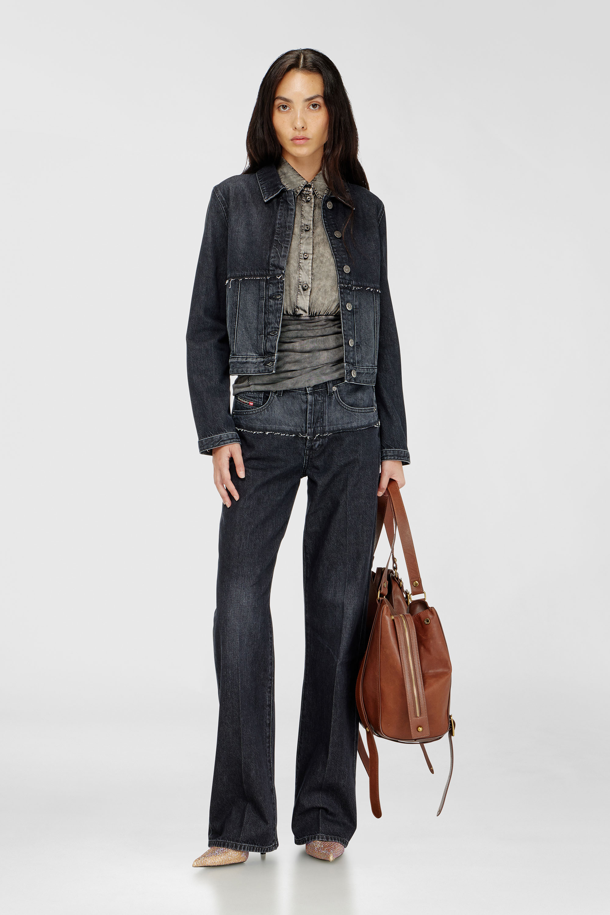 Diesel - DE-KATO-SE, Damen Jacket in sectioned denim in Schwarz/Dunkelgrau - 1