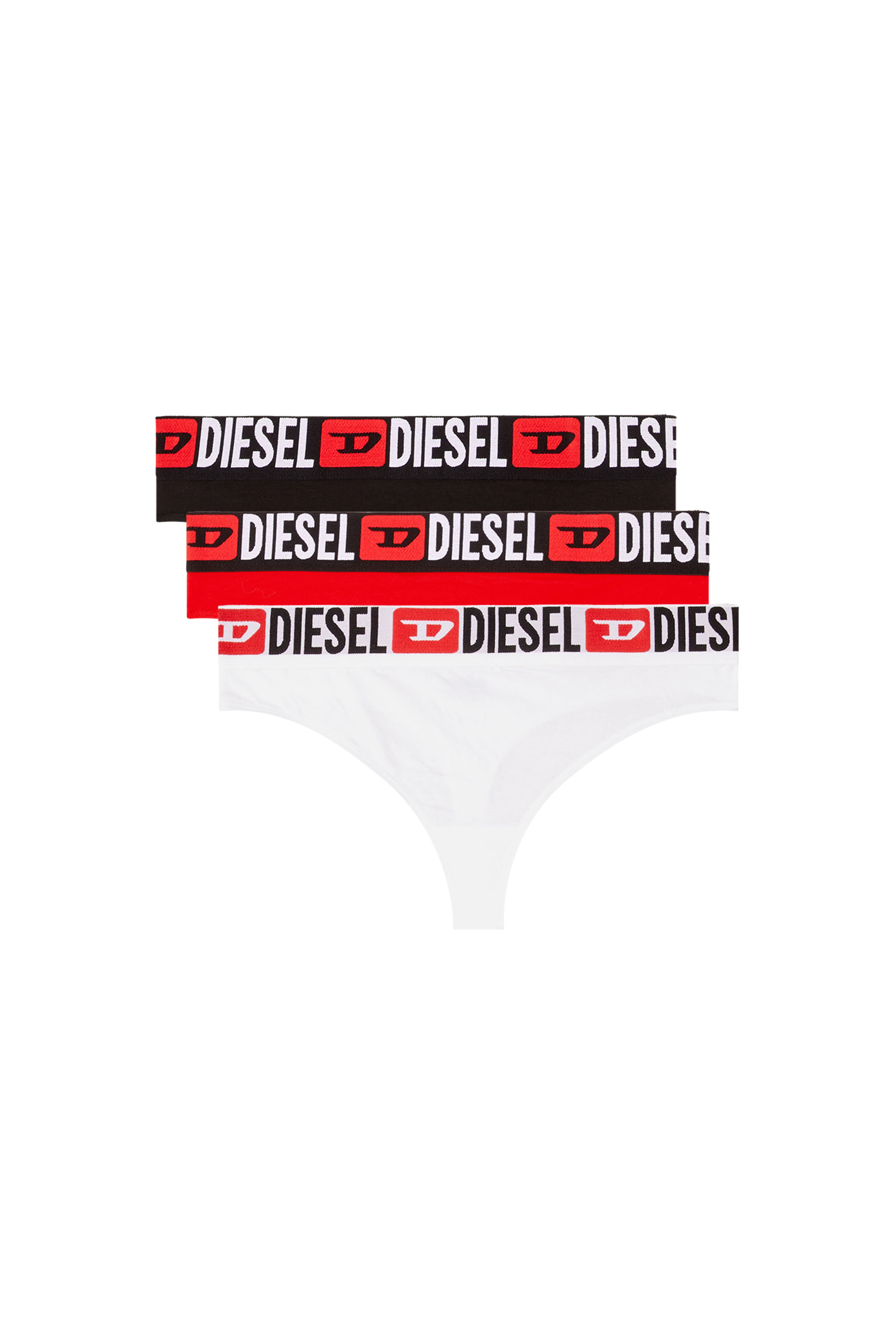 Diesel - UFST-STARS-THREEPACK, Damen String mit Logo-Bund im Dreierpack in Schwarz/Rot - 1