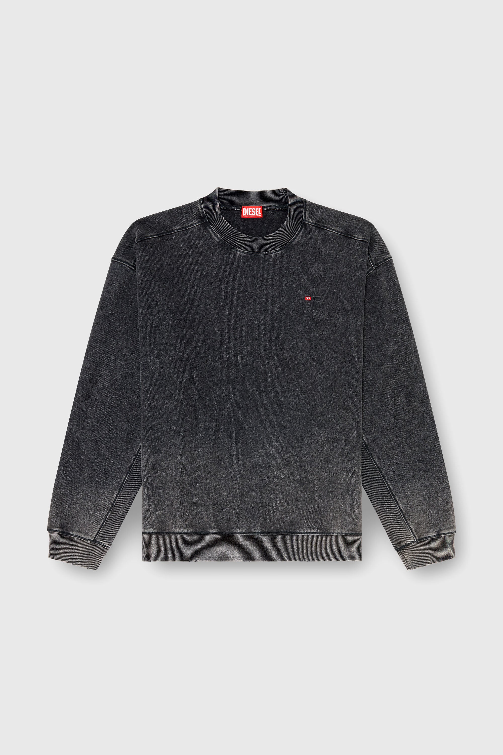 Diesel - S-CROX, Herren Sweatshirt aus Baumwolle mit verwaschenem Effekt in Dunkelgrau - 2