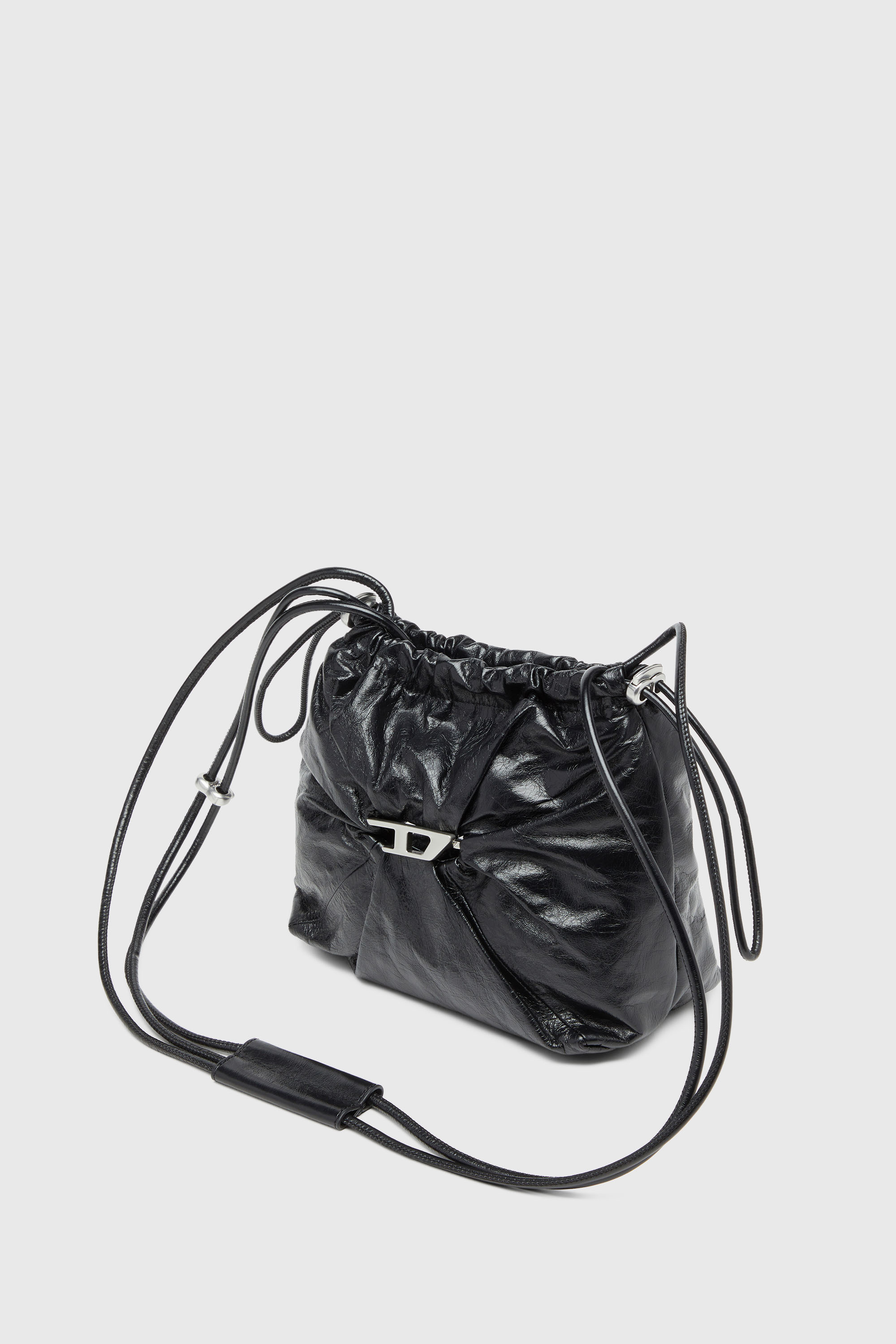 Diesel - SCRUNCH-D BUCKET, Woman's Scrunch-D-Bucket bag in shiny wrinkled leather in Black - 1