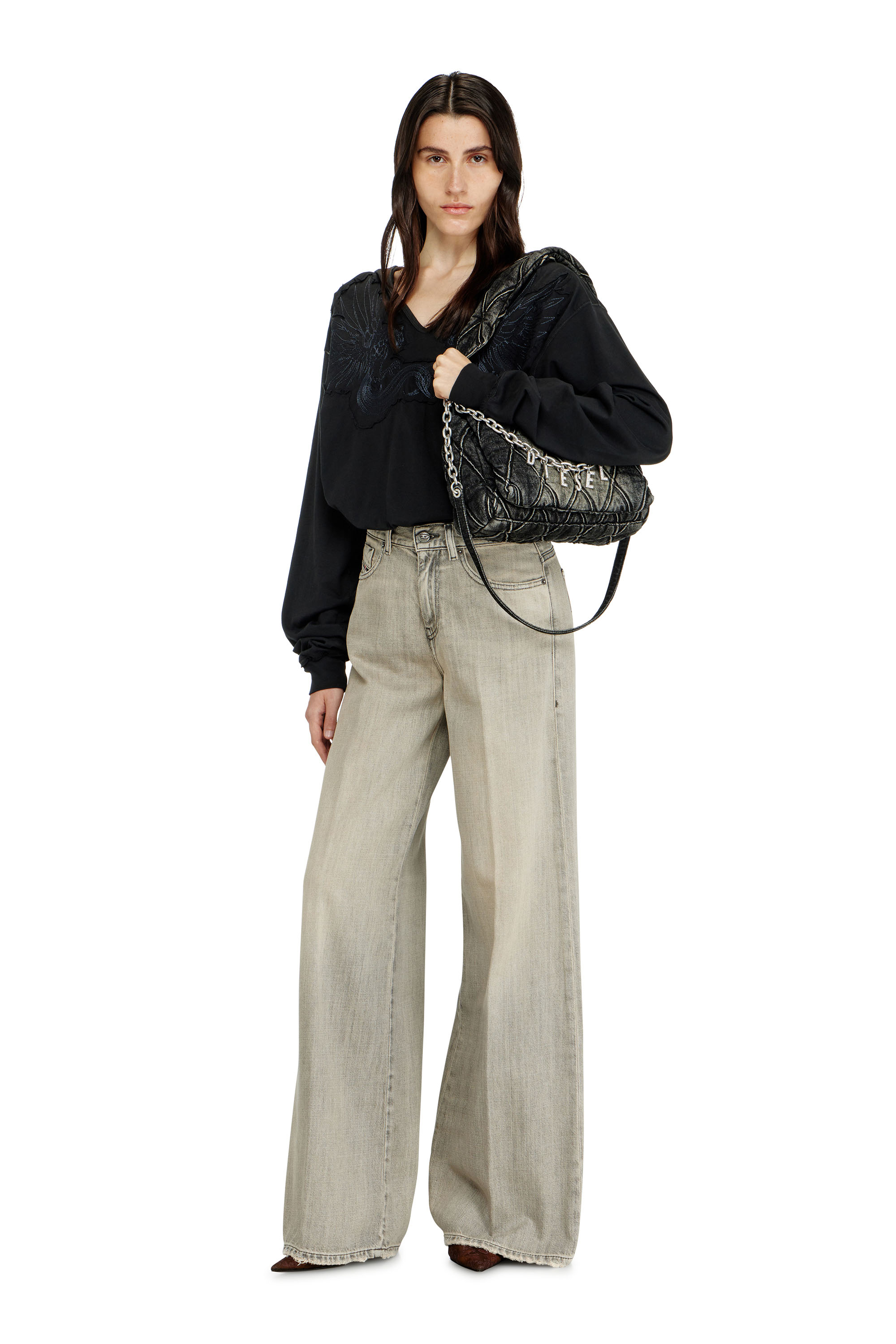 Diesel - CHARM-D SHOULDER S, Damen Charm-D-Kleine Schultertasche aus Steppdenim in Schwarz - 1