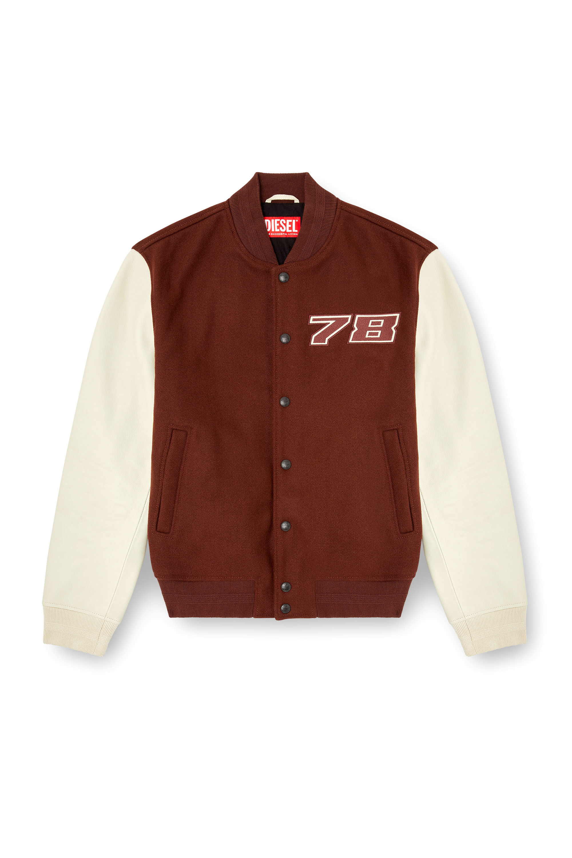 Diesel - L-KOPF, Herren Gepolsterte Bomberjacke aus Wolle und Leder in Braun - 2