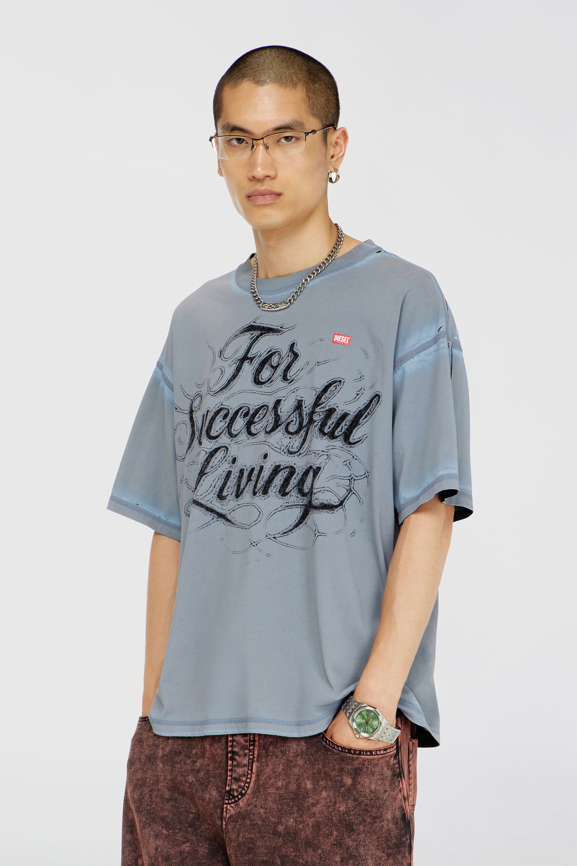 Diesel - T-BOXT-AA8, Herren T-Shirt mit For Successful Living Print in Grau - 1