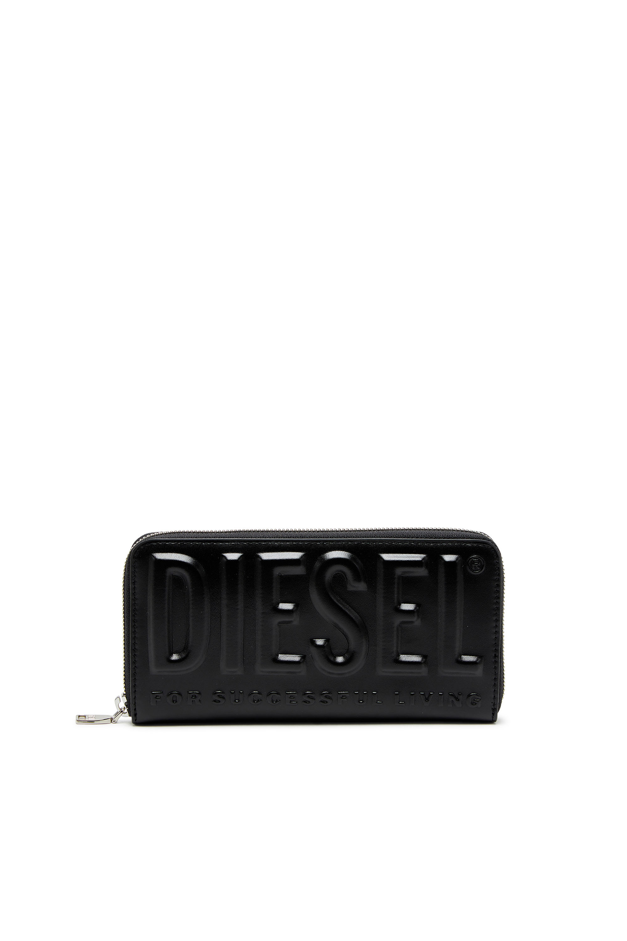 Diesel - DSL 3D -CONTINENTAL ZIP L, Man's Long zip wallet in logo-embossed leather in Black - 1