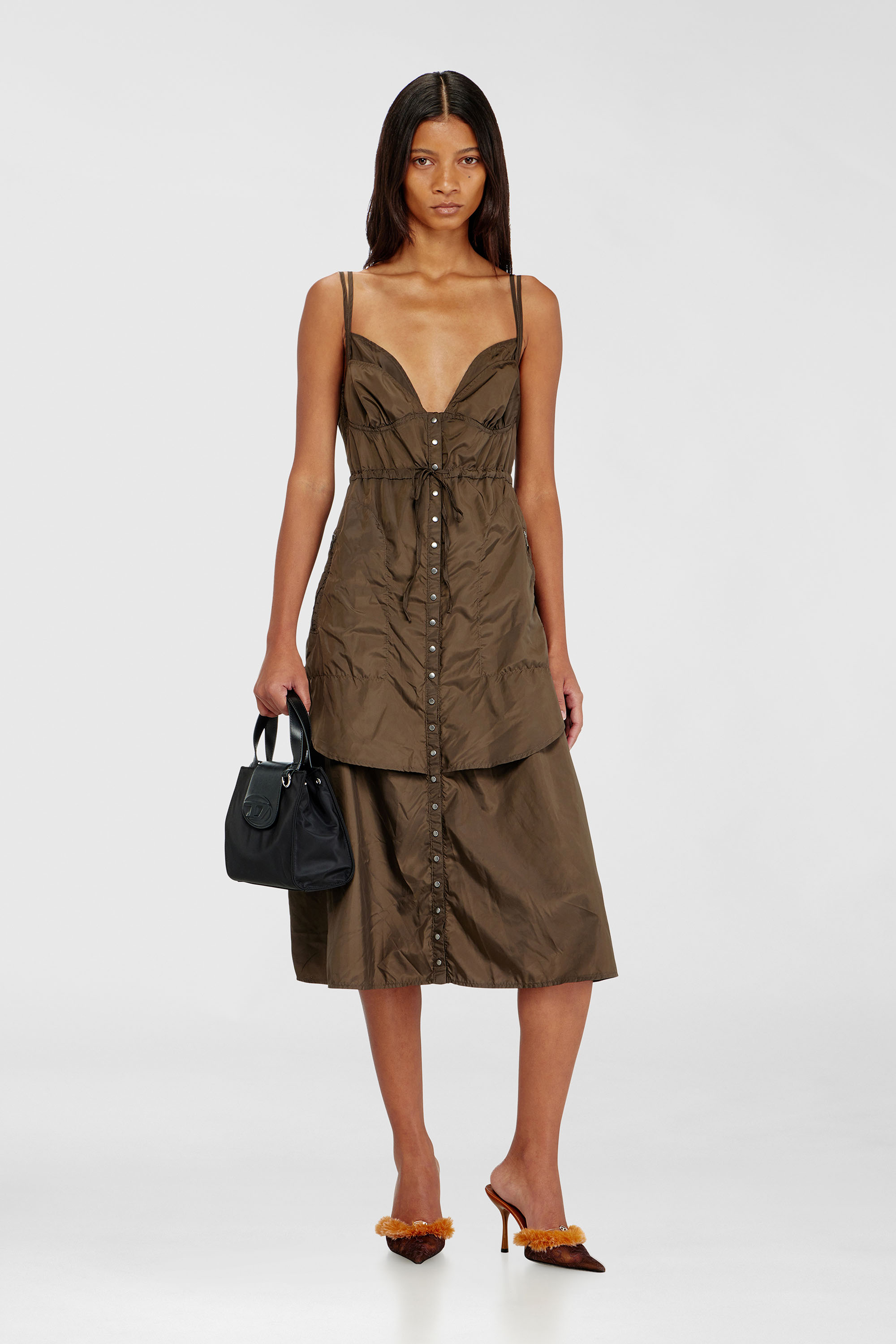 Diesel - D-OROTEA-T1, Damen Leichtes Nylonkleid mit Lagen-Design in Braun - 2
