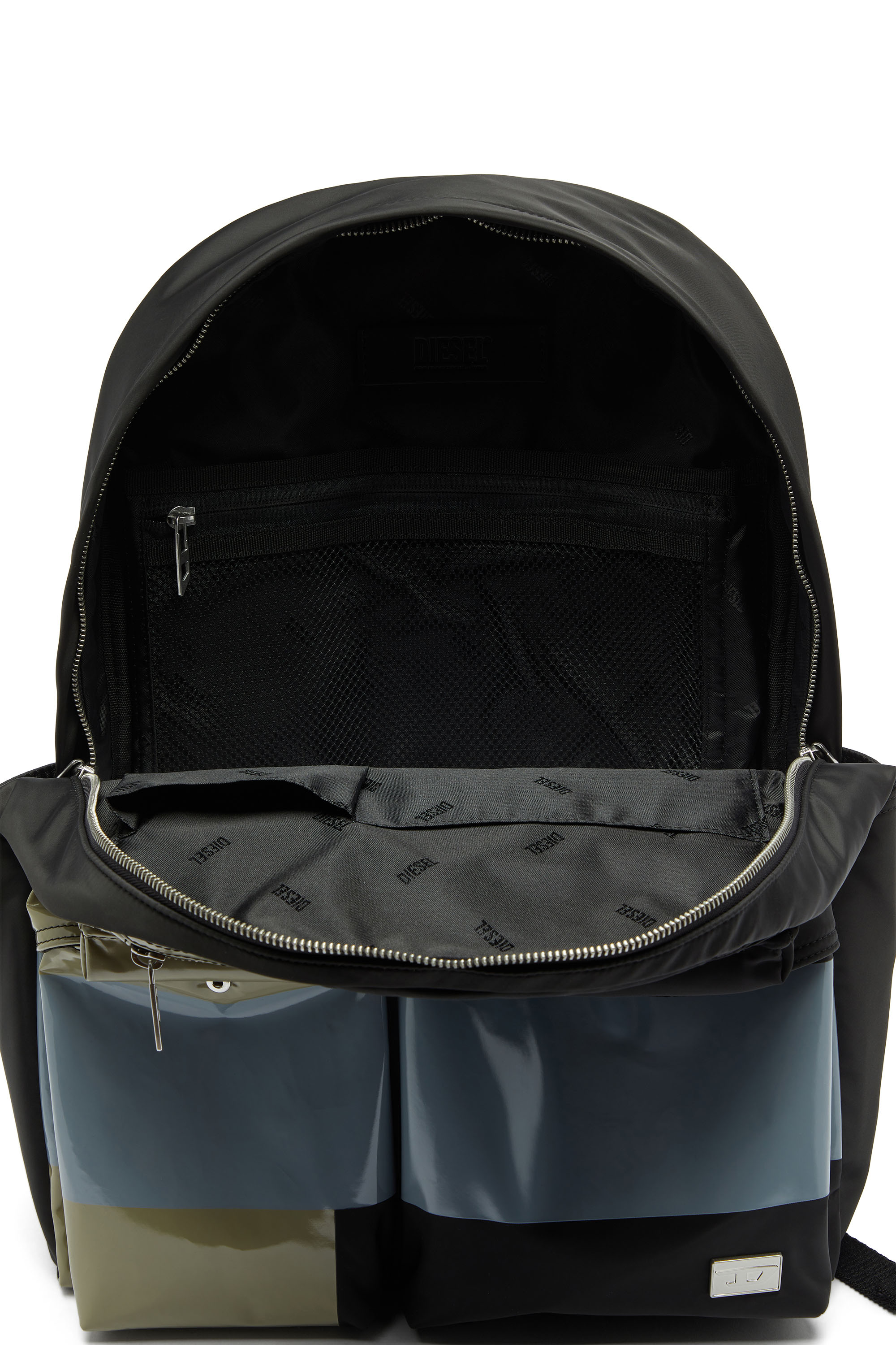 Diesel - MULTI-PKTS BACKPACK X, Unisex Multi-Pkts - Color-block Rucksack mit mehreren Taschen in Schwarz/Gr&uuml;n - 3