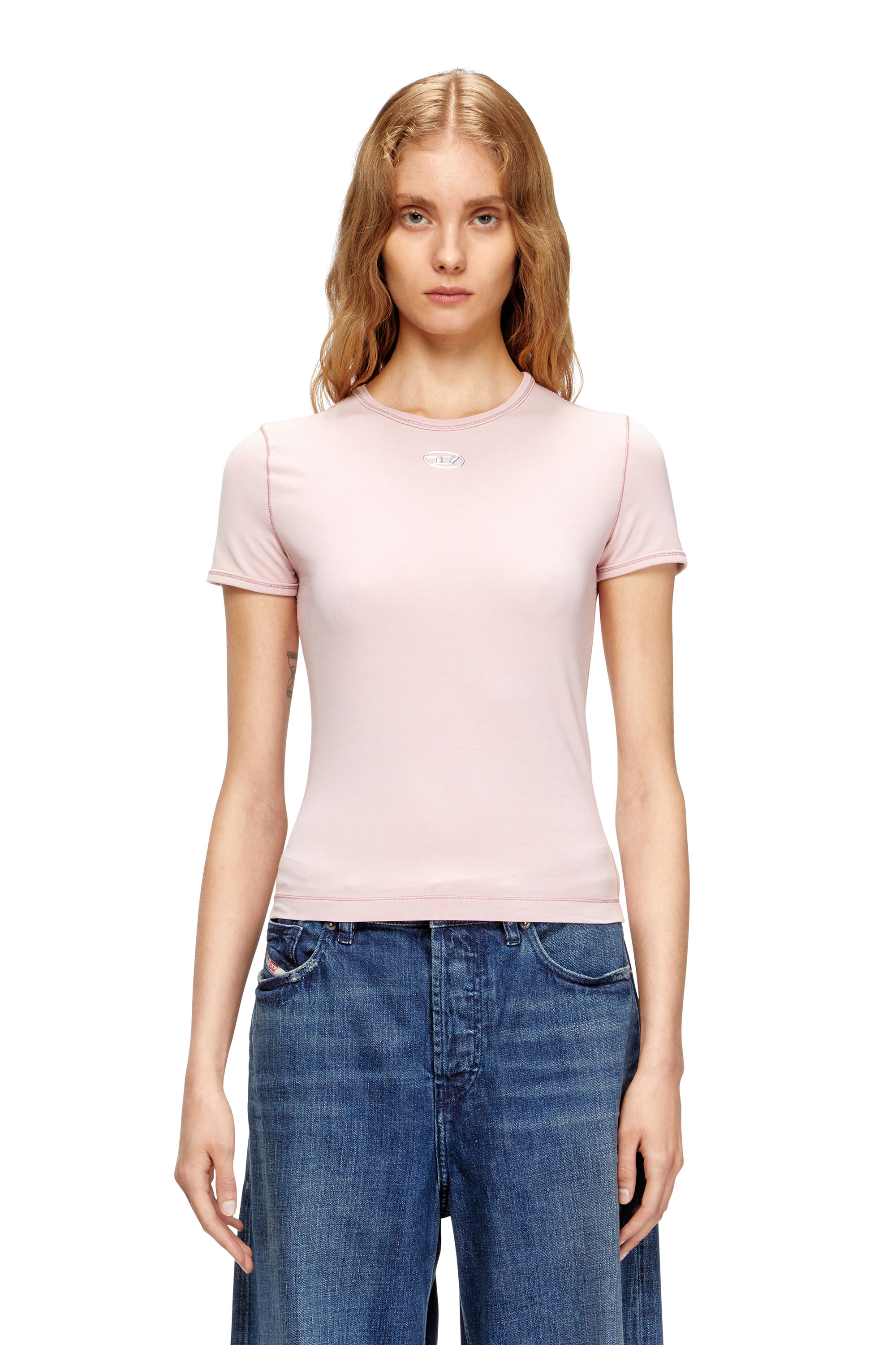 Diesel - T-UNCUTIESLONG-OD, Damen Slim-fit T-shirt with metallic Oval D in null - 1