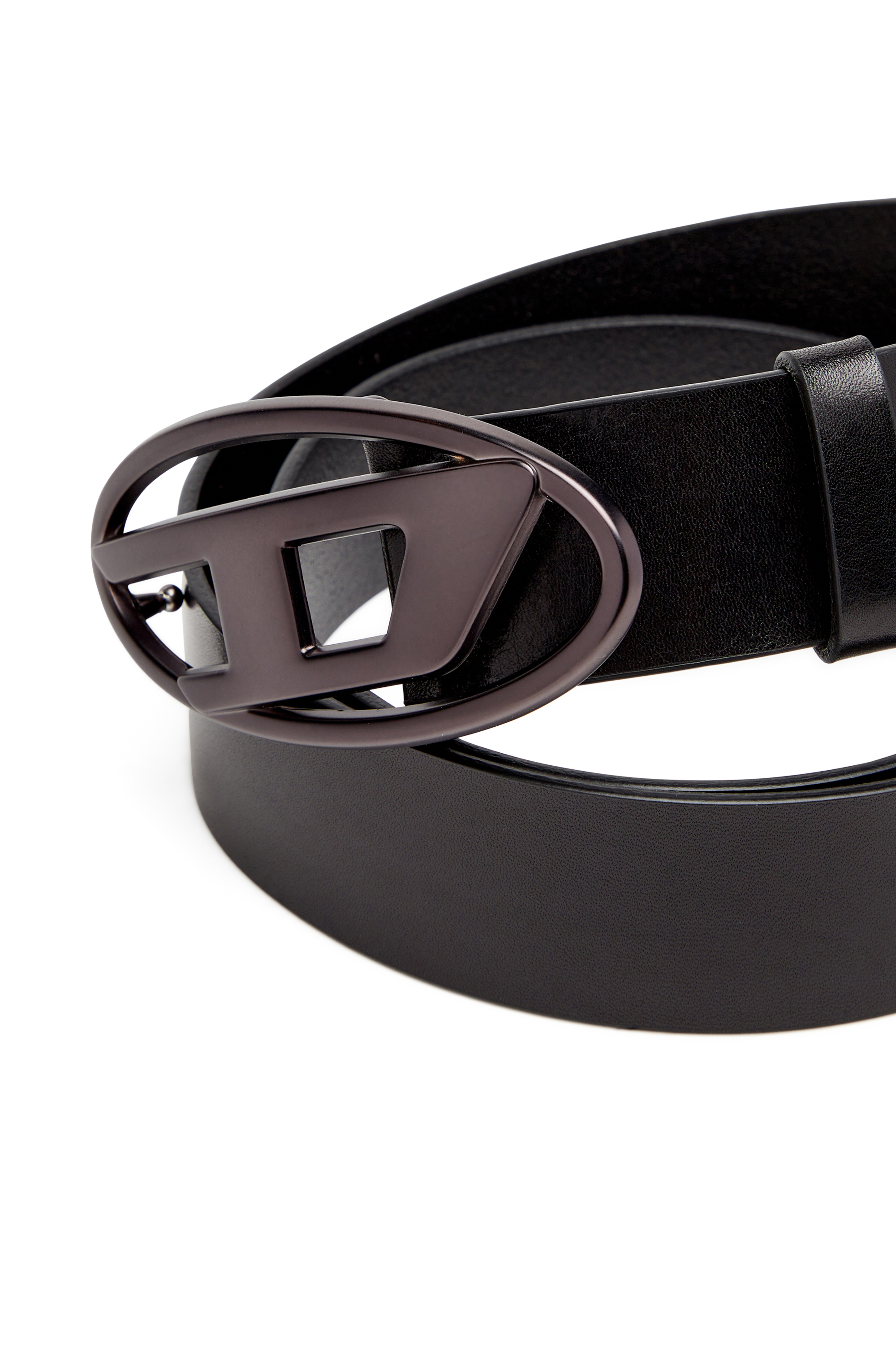 Diesel - B-1DR, Unisex Leather belt with metallic Oval D buckle in Schwarz - 3