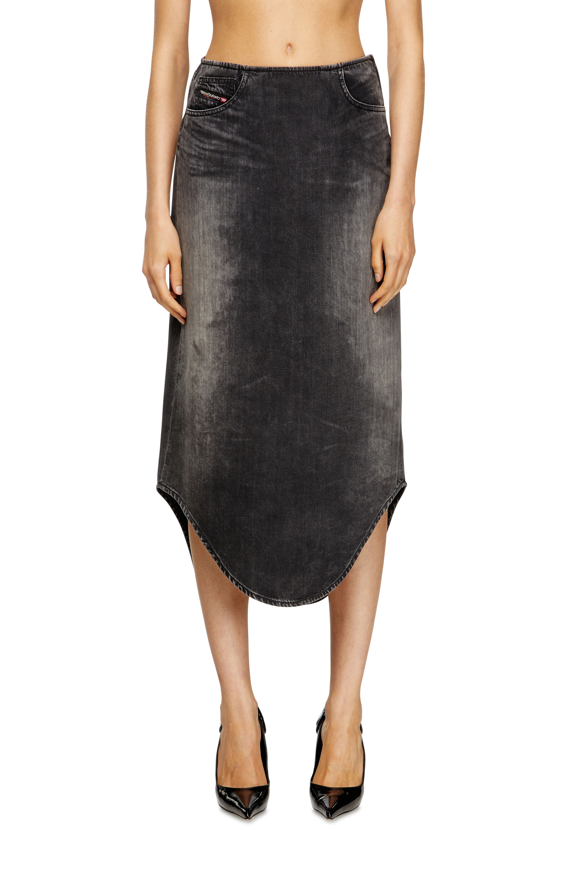 Diesel - DE-PLUMY-S, Damen Midirock aus Denim mit Shadow-Effekt in Schwarz - 1