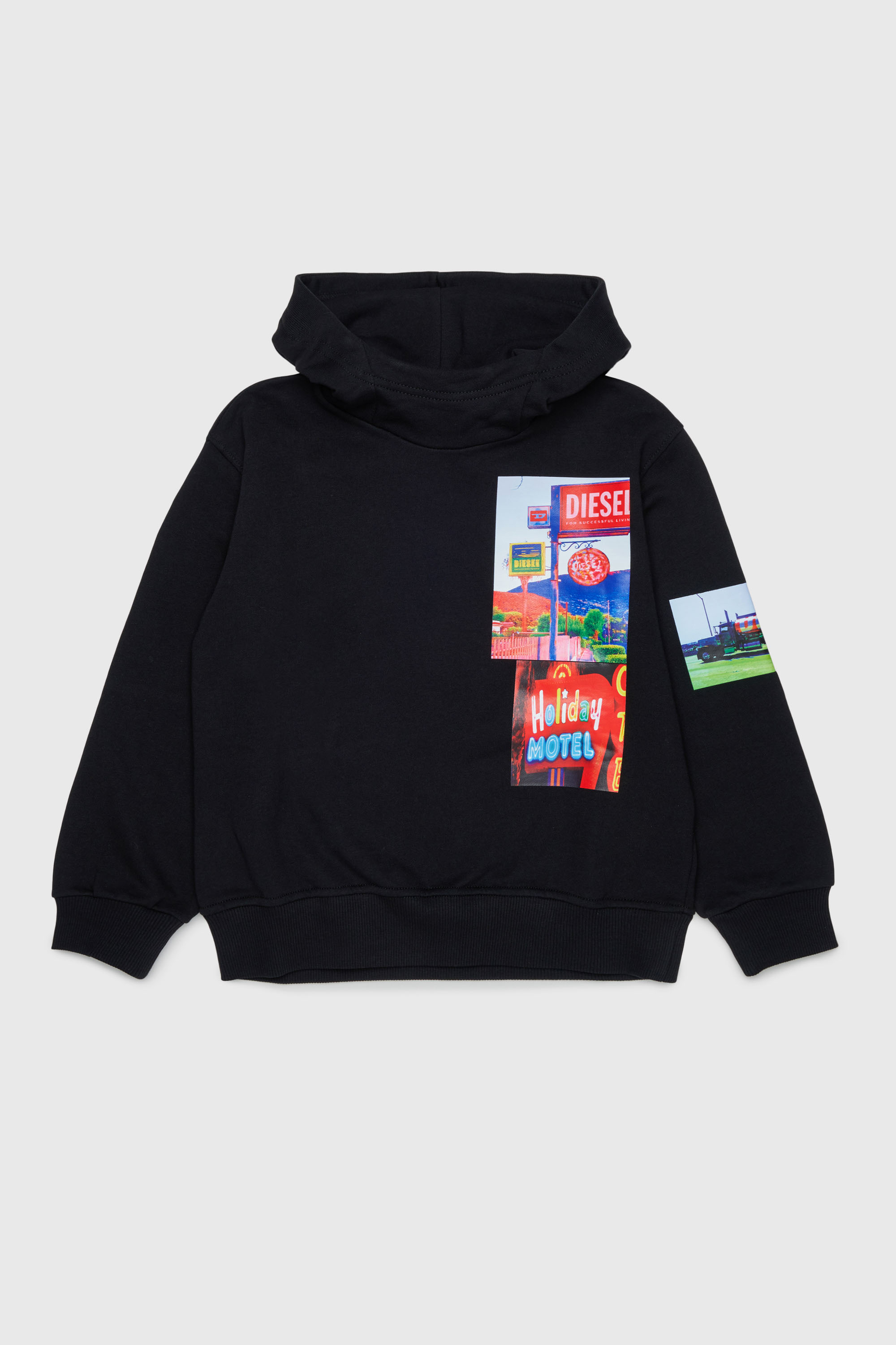 Diesel - SFORMY OVER, Herren Kapuzenpullover mit photo prints in Schwarz - 1