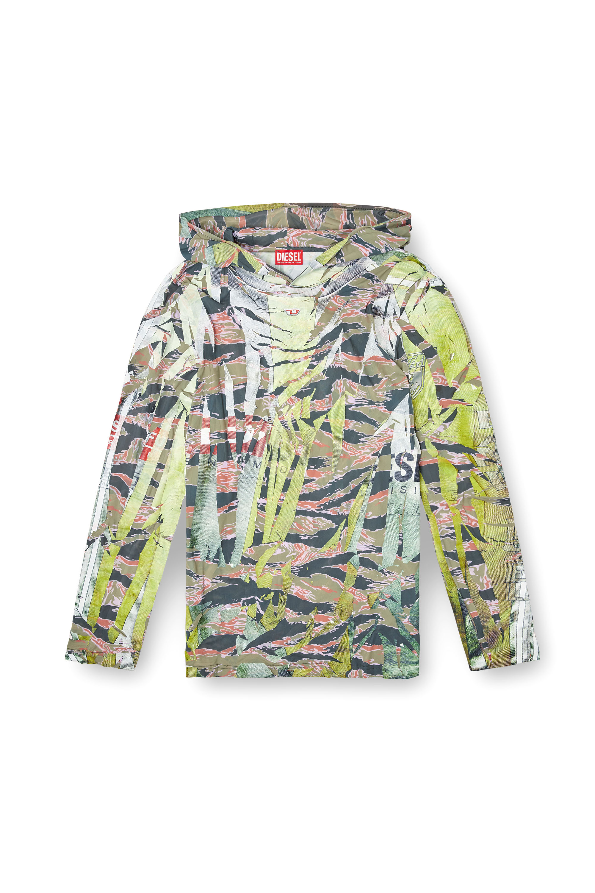 Diesel - T-GILLIS, Unisex Camo-Oberteil mit Kapuze und gerissenem Print in Braun/Grün - 3