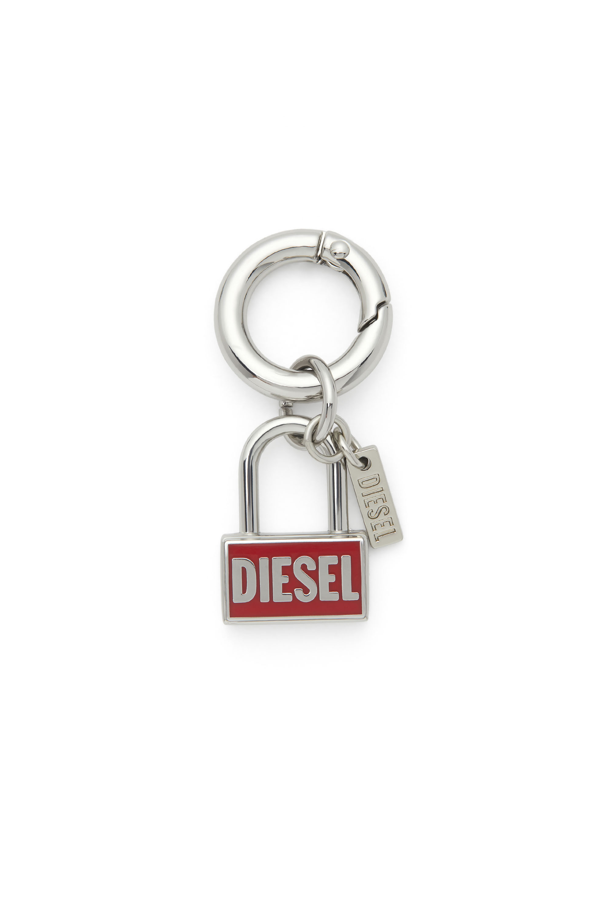 Diesel - CHARM-LOCK, Unisex Metall-Schlüsselanhänger mit Vorhängeschloss-Design in Silber/Rot - 1