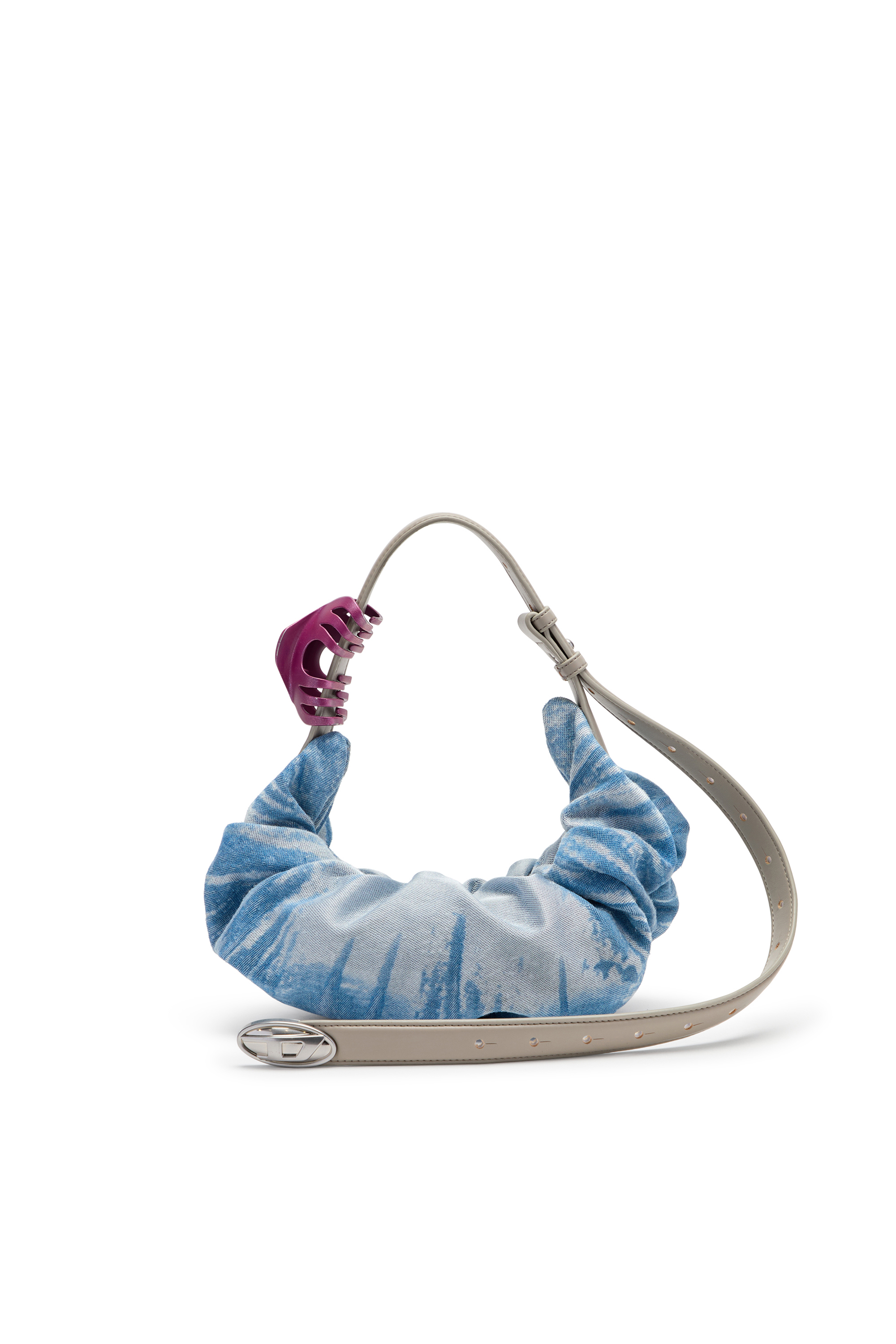 Diesel - GRAB-D HOBO S, Damen Grab-D-Scrunched Hobo-Tasche aus Satin-Denim in Blau - 3