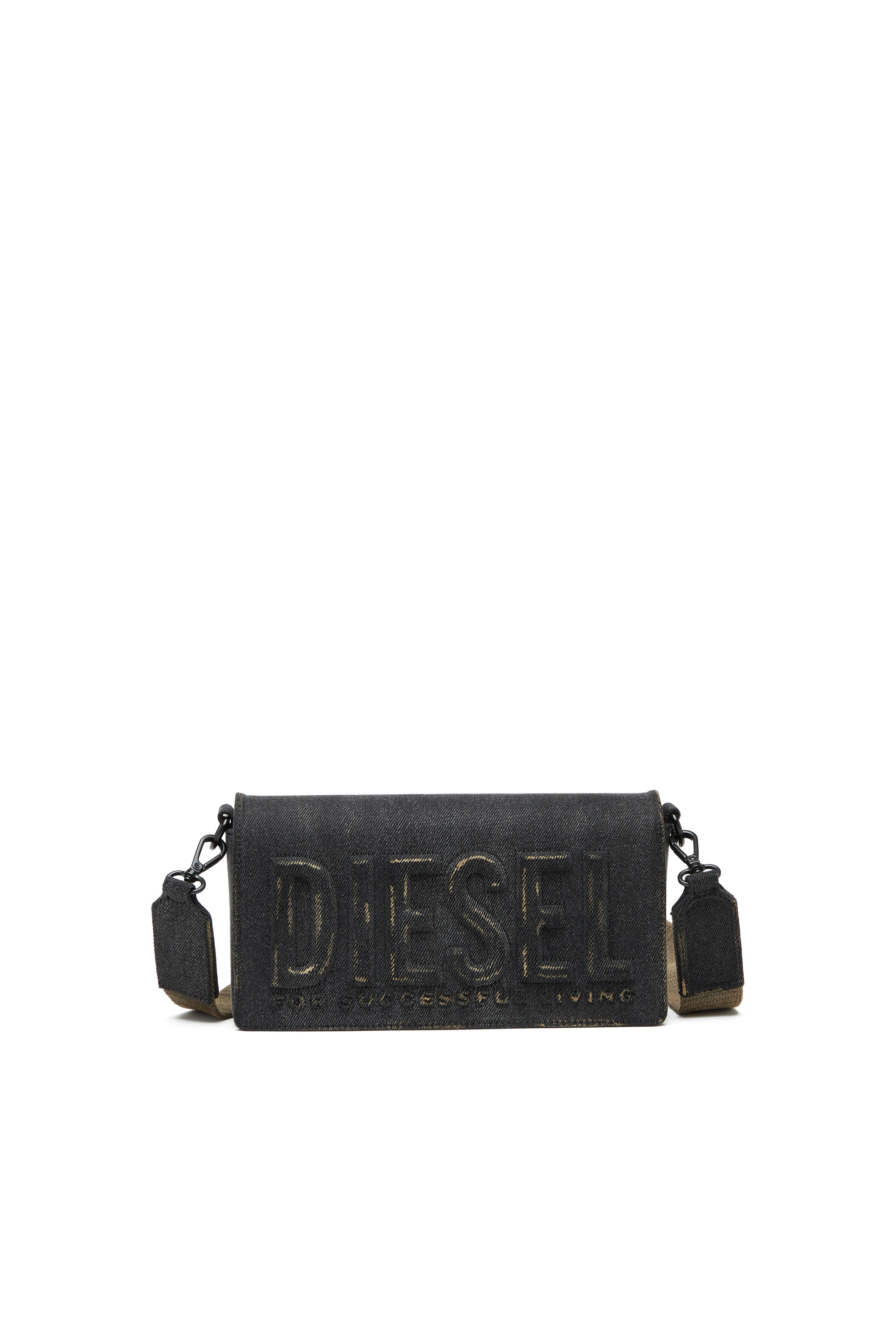 Diesel - BISCOTTO SHOULDER BAG M, Herren Biscotto M-Rechteckige Schultertasche aus gewaschenem Denim in Schwarz - 1