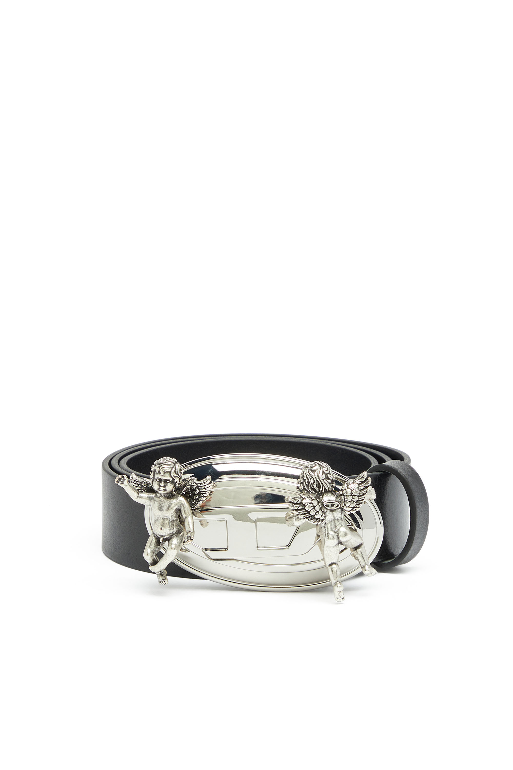 Diesel - B-OVAL ANGELS 35, Damen 3,5 cm Lederg&uuml;rtel mit Oval D Schnalle und Cherub in Schwarz - 1
