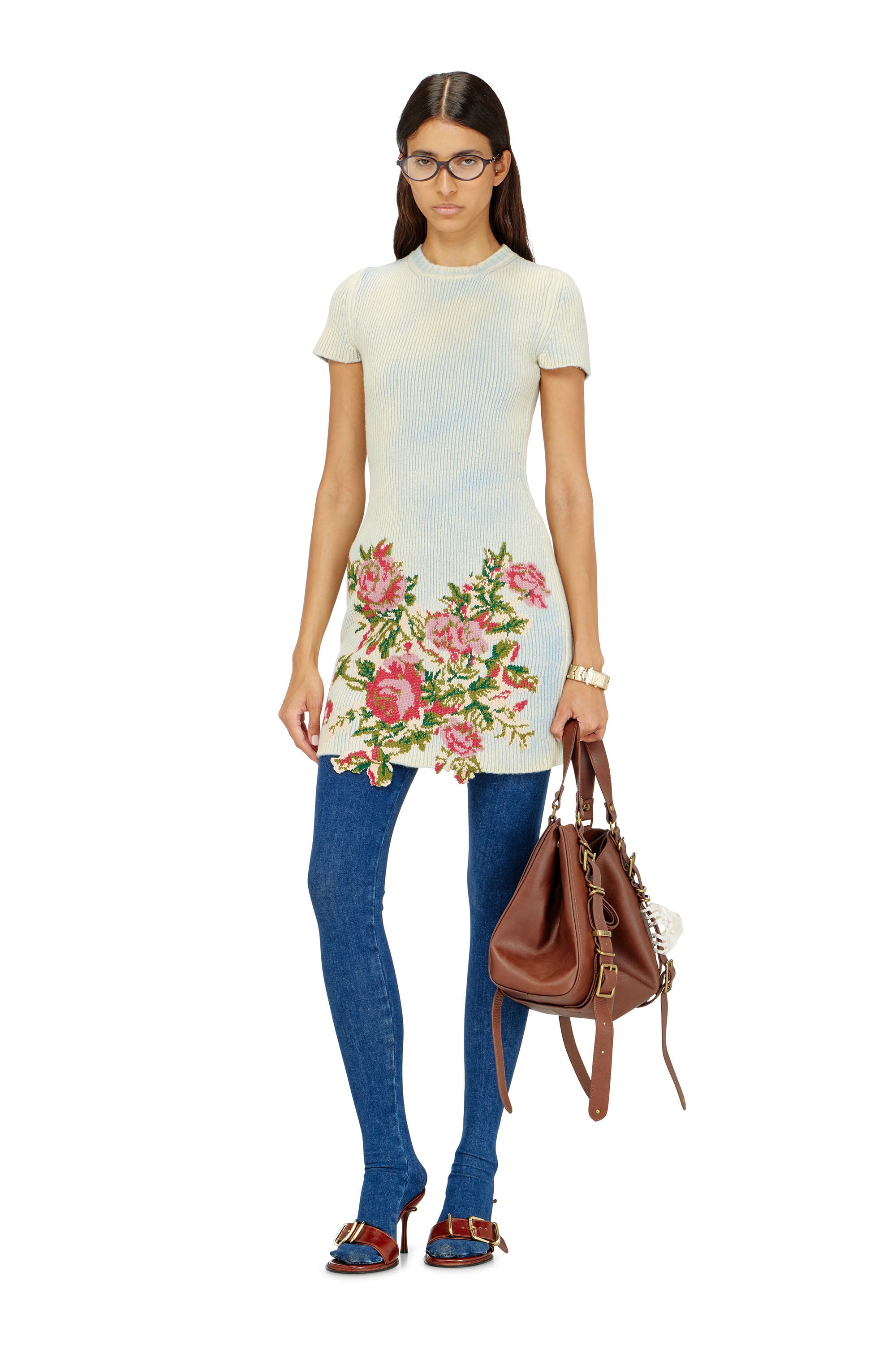 Diesel - M-RINNIE, Damen Kurzes Kleid aus Wollmischung mit Blumenmuster in null - 1