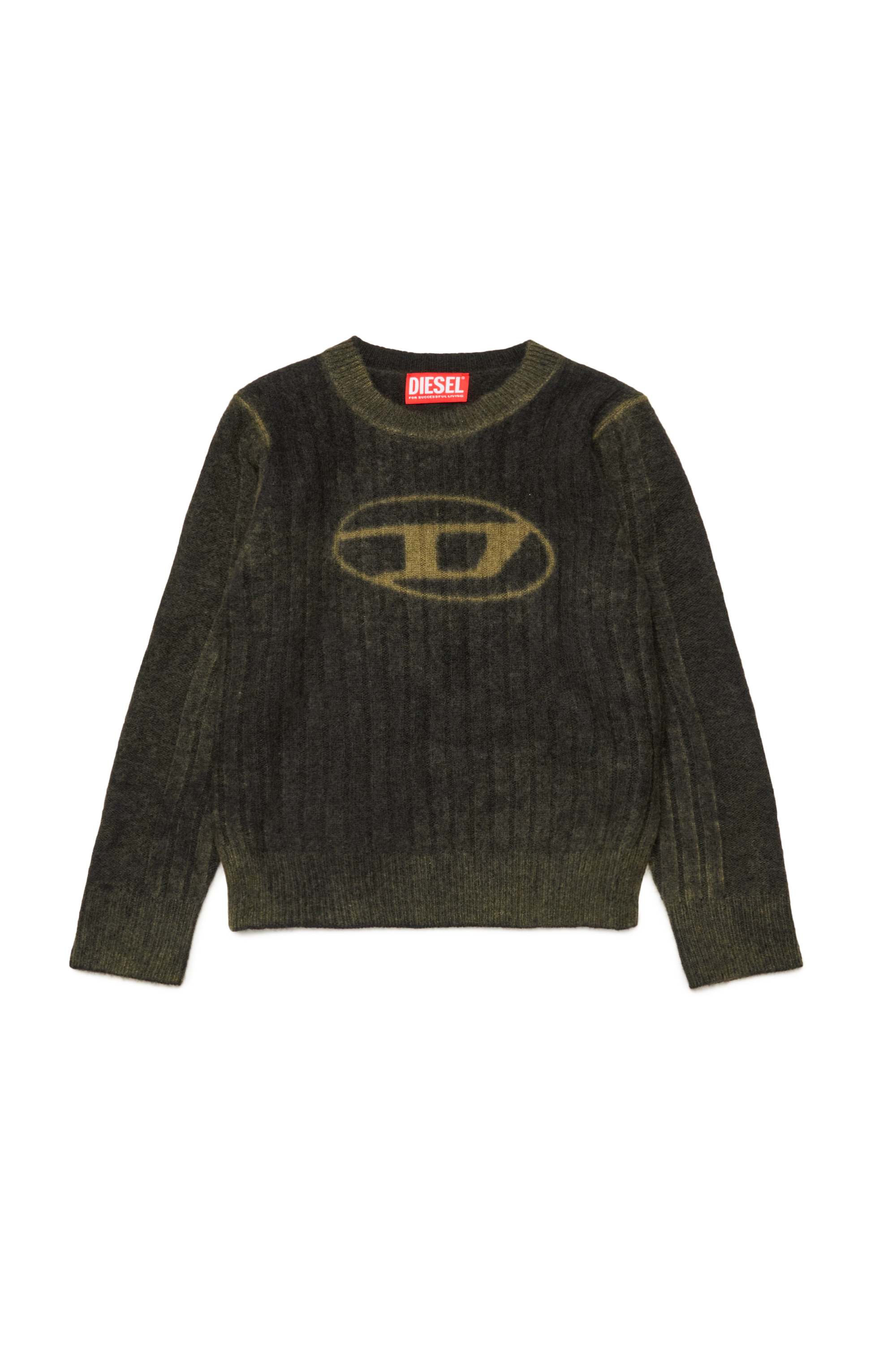 Diesel - KANDELEROD, Herren Behandelter Pullover mit Oval D-Logo in Dunkelgrün - 1