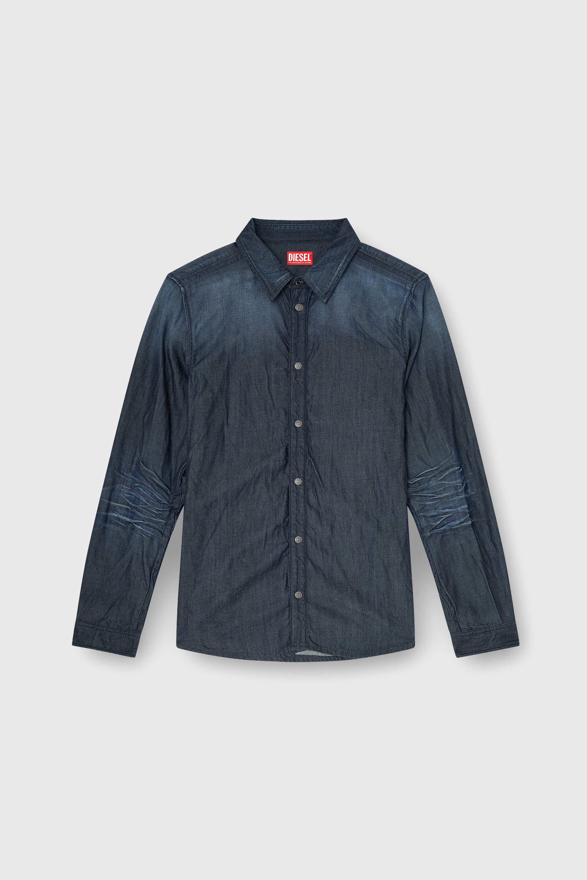 Diesel - D-SYNAR-FSJ1, Herren Hemd aus geknittertem Denim in Dunkelblau - 3