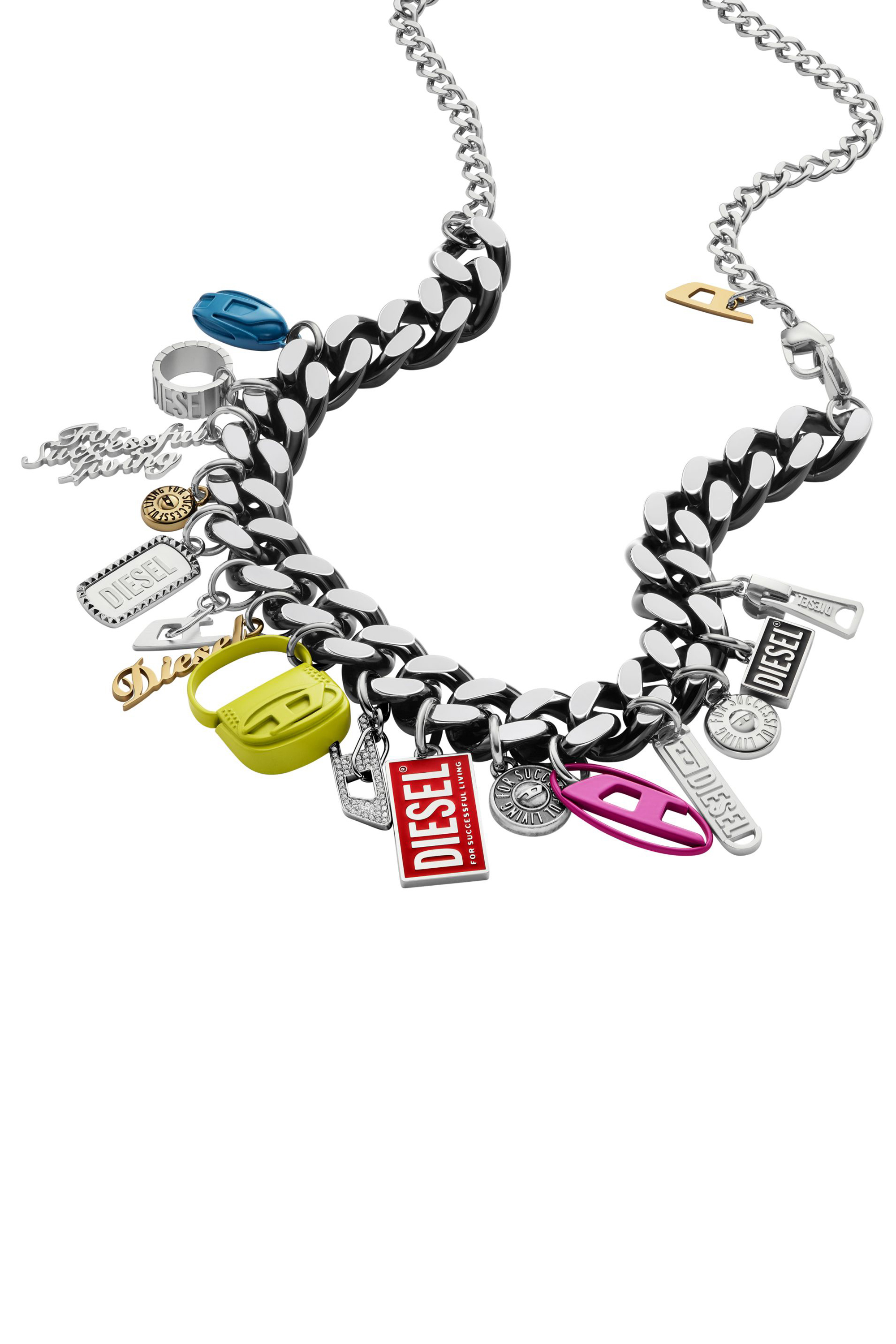 Diesel - DX1522 JEWEL, Unisex Gliederhalskette mit Anhänger aus schwarzem Edelstahl in Bunt - 1
