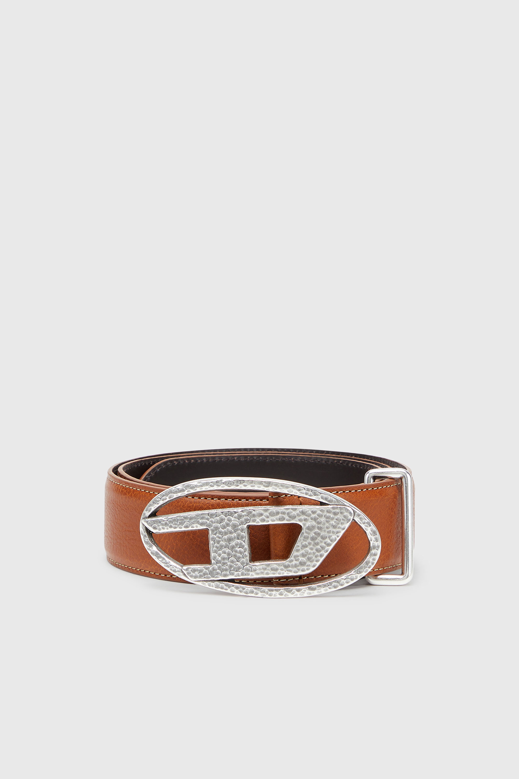 Diesel - B-1DR, Unisex 4 cm Lederg&uuml;rtel mit geh&auml;mmerter Oval D-Schlie&szlig;e in Braun - 1
