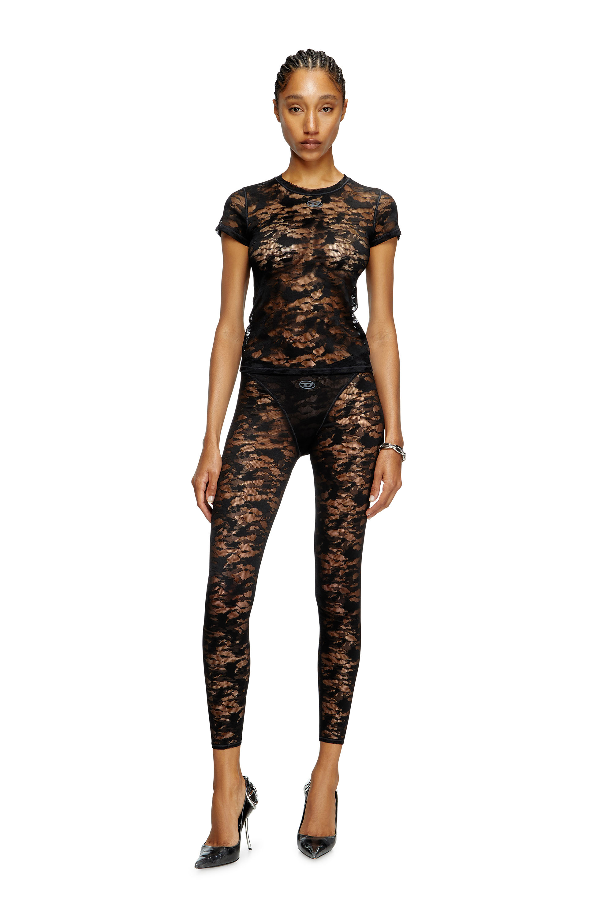 Diesel - KASIA-UTLT, Damen T-Shirt mit Camouflage-Spitze in Schwarz - 2