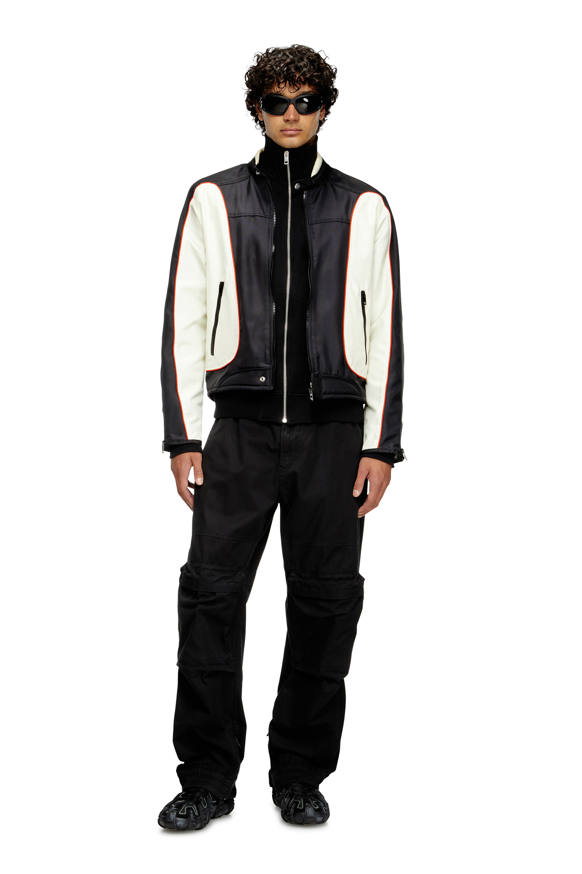 Diesel - J-BLINK-A, Herren Colour-Block-Biker-Jacke mit Paspelierung in Weiss/Schwarz - 2