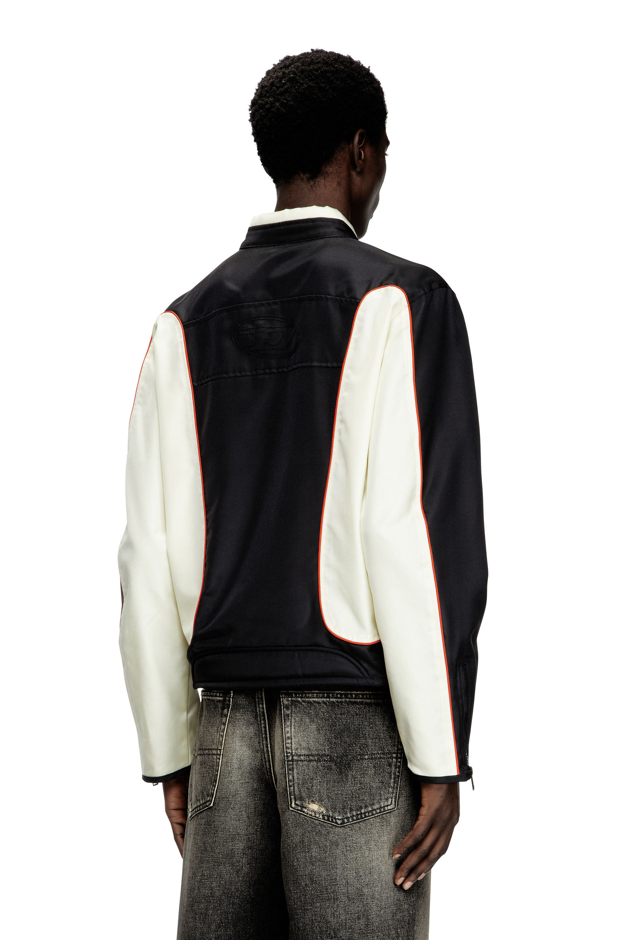 Diesel - J-BLINK-A, Herren Colour-Block-Biker-Jacke mit Paspelierung in Weiss/Schwarz - 4