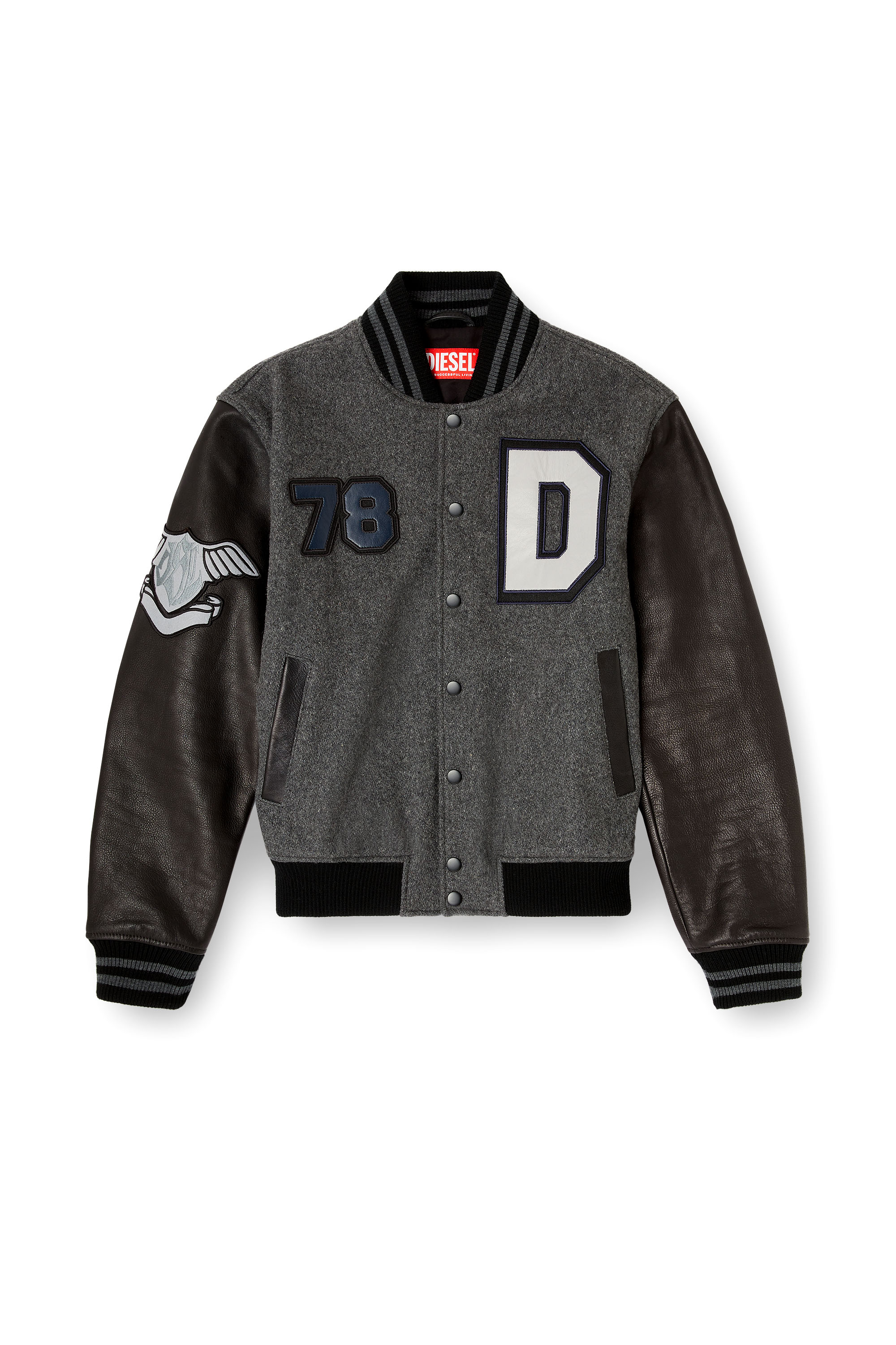 Diesel - L-ARRY-CP, Herren Kurze Bomberjacke aus Wolle und Leder in Schwarz/Grau - 3