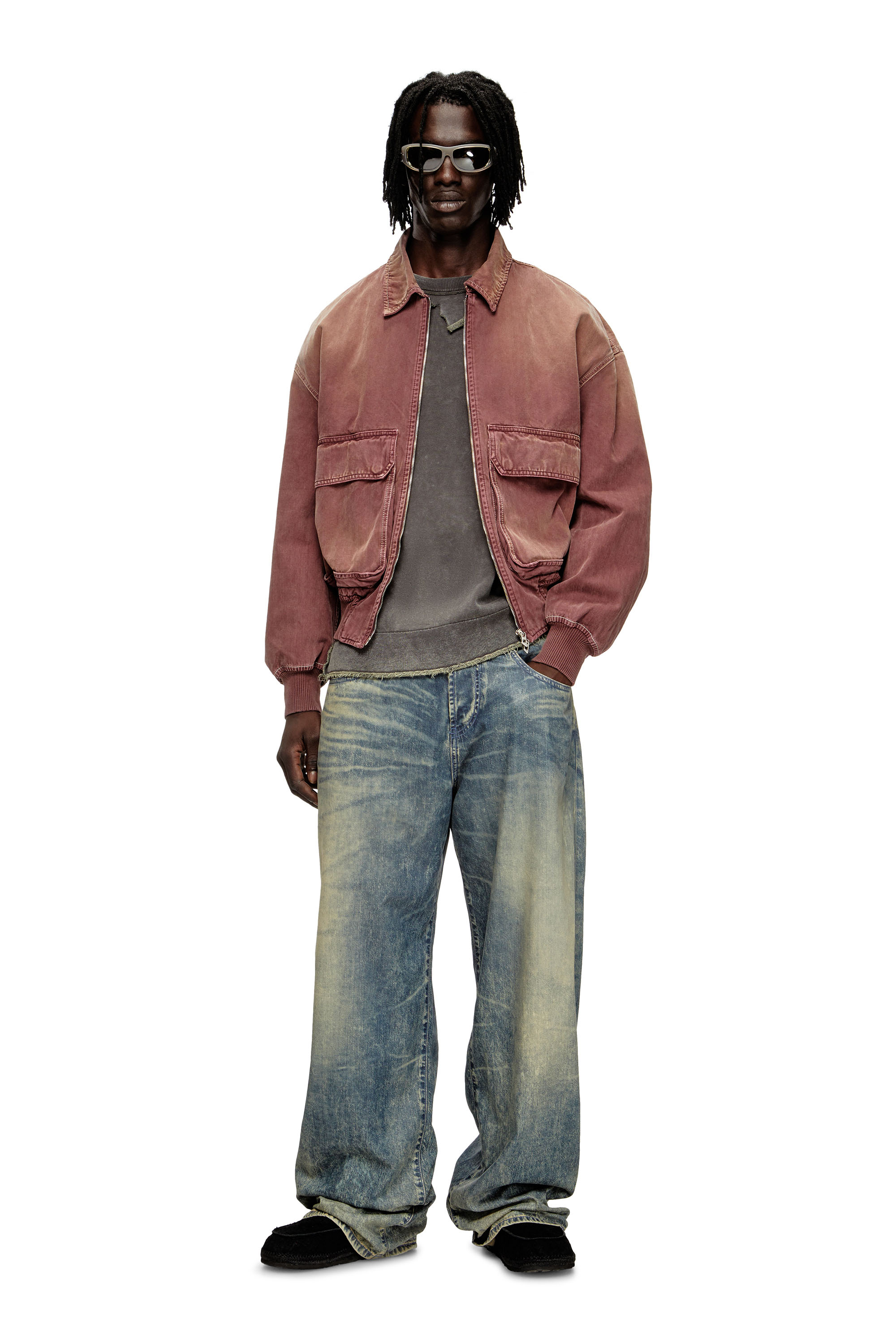 Diesel - D-KURZ, Unisex Jacke aus farbigem Fischgräten-Denim in Braun - 2