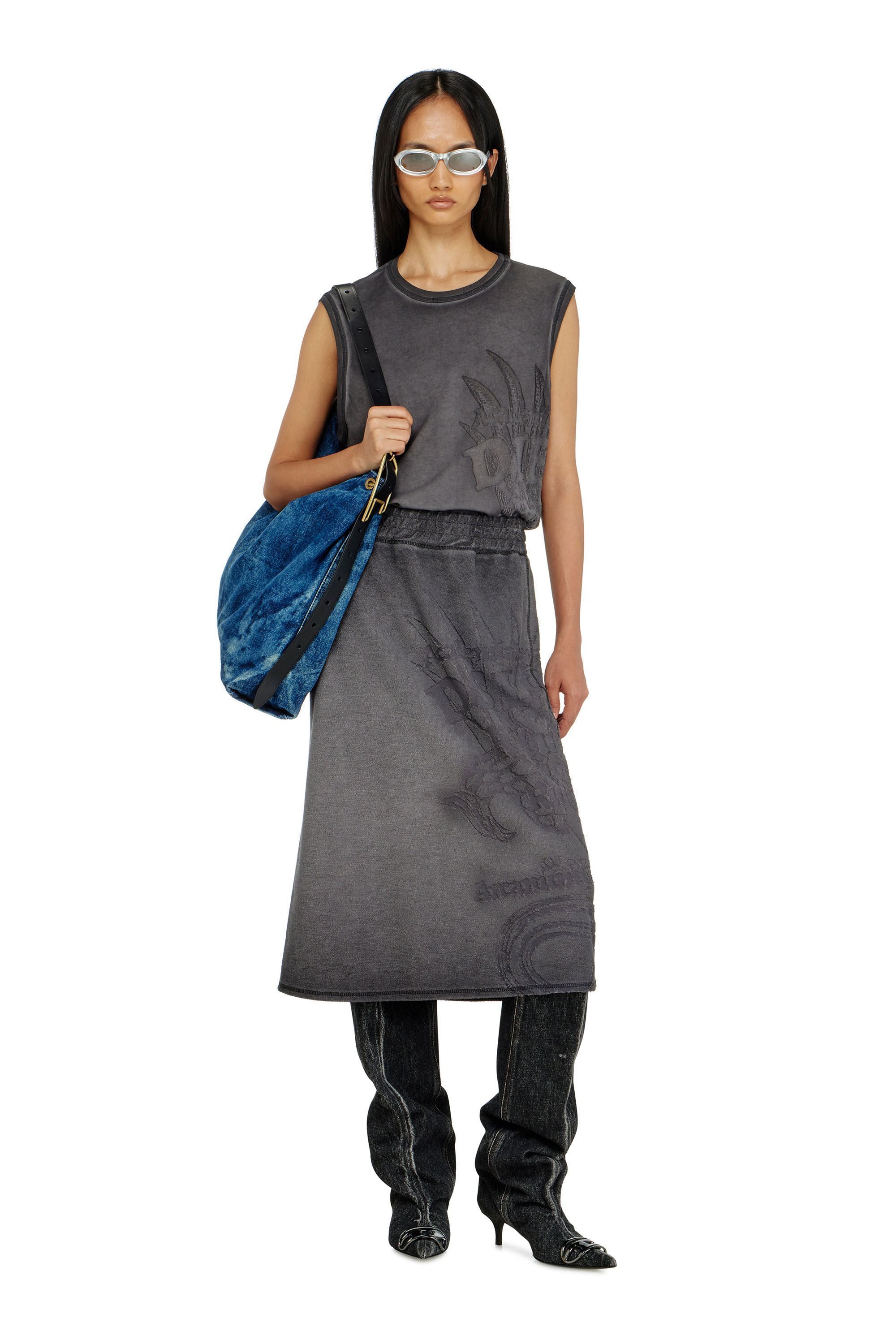 Diesel - O-BEAUTY, Damen Fleece-Midirock mit D&eacute;vor&eacute;-Print in null - 1