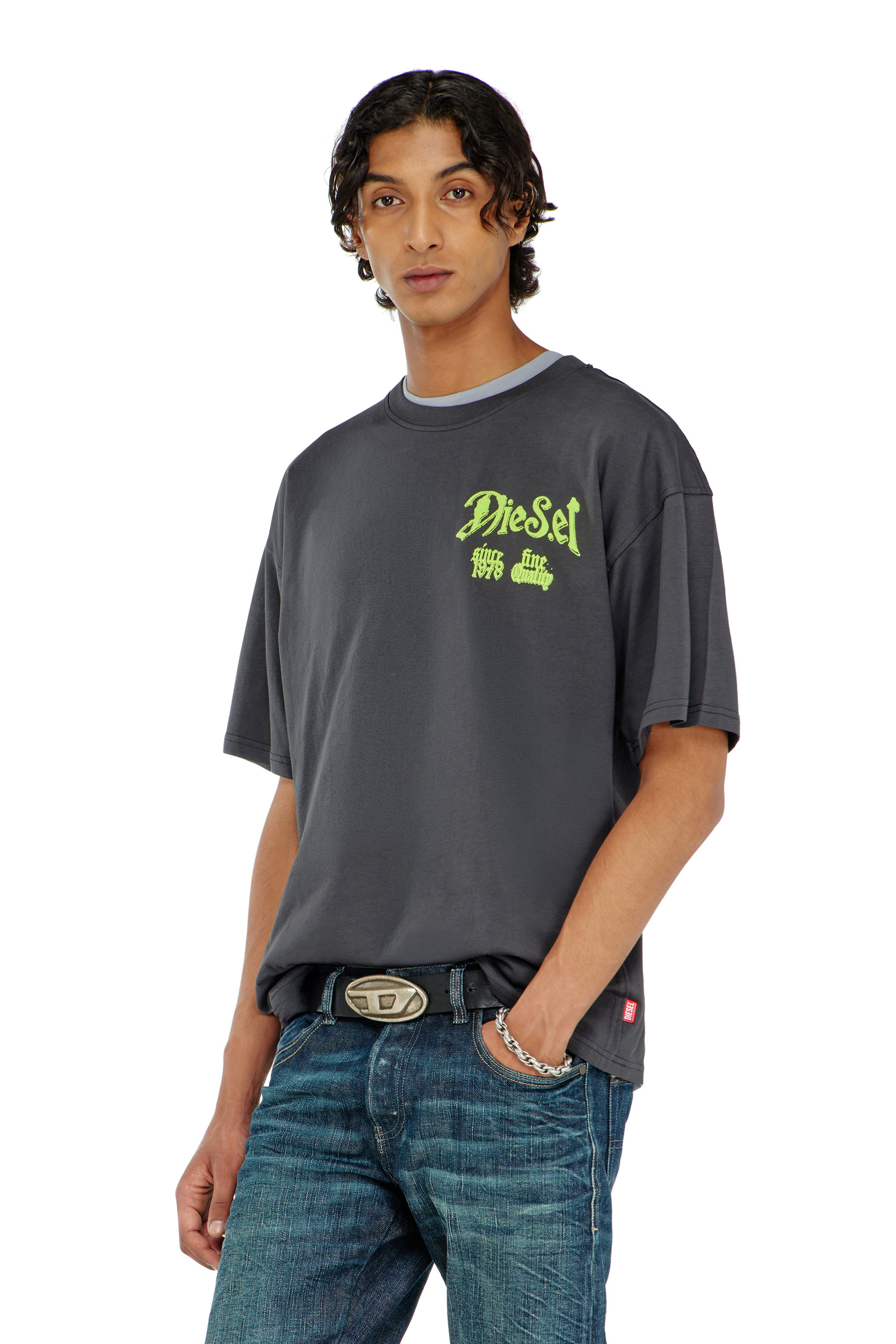 Diesel - T-BOXT-AA2, Herren Baumwoll-T-Shirt mit Flock-Print in Dunkelgrau - 1