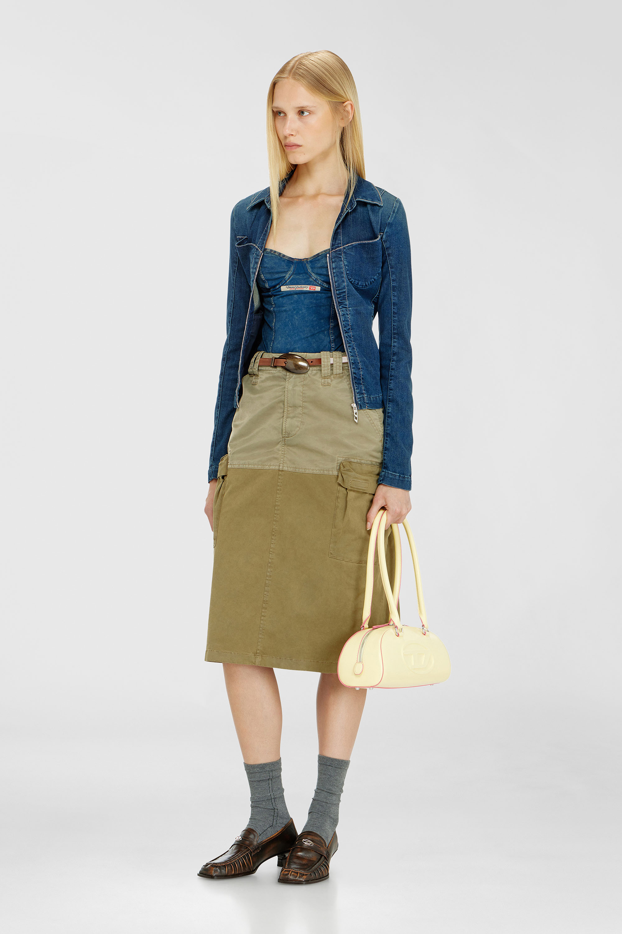 Diesel - O-DELE, Woman's Cargo midi skirt in cotton and nylon in Olive Green - 1