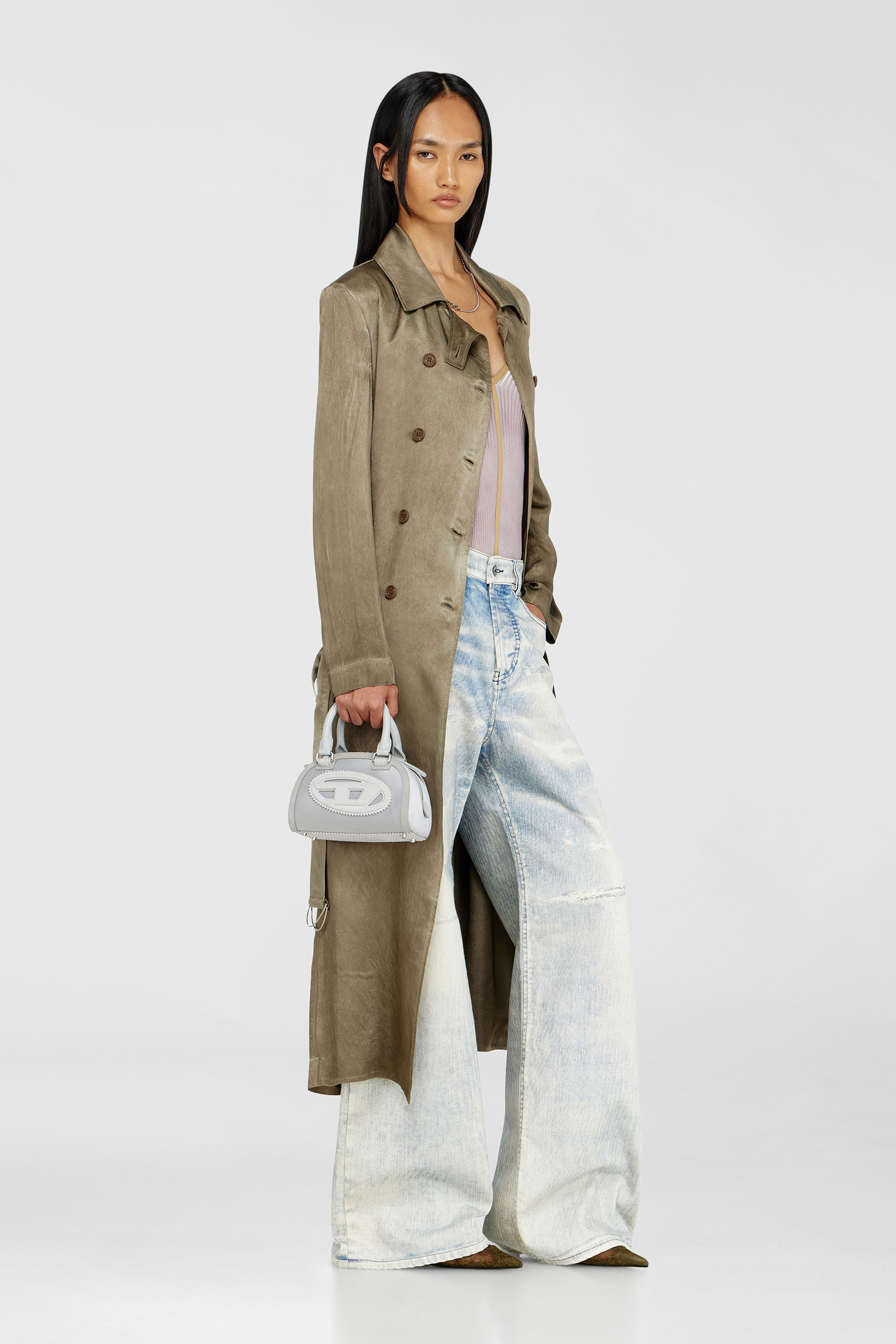 Diesel - G-LADES, Damen Trenchcoat aus geknittertem Satin in Hellbraun - 1