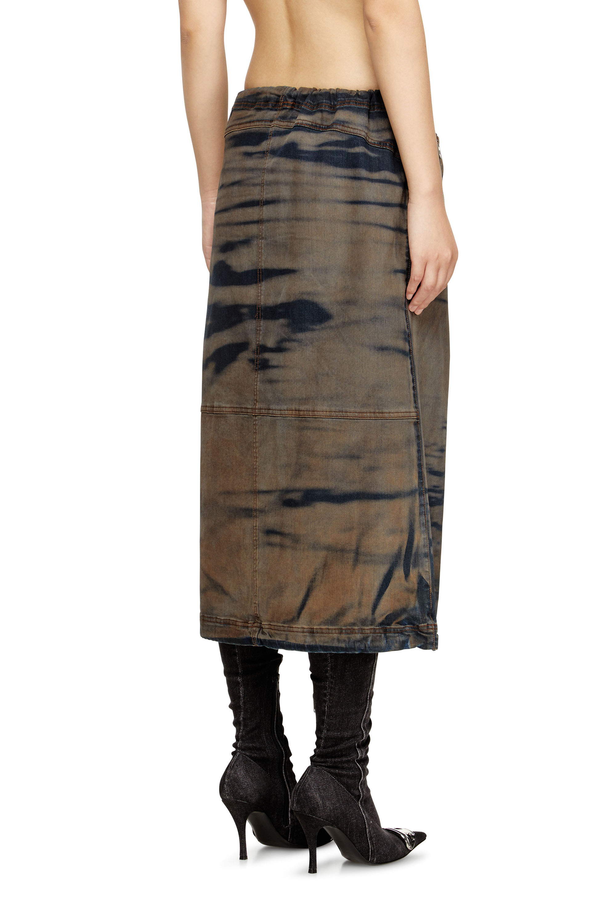O-MIRTOW-DEN, Black/Brown Diesel - O-MIRTOW-DEN, Woman's Midi denim skirt with drawstring in Black/Brown - 4