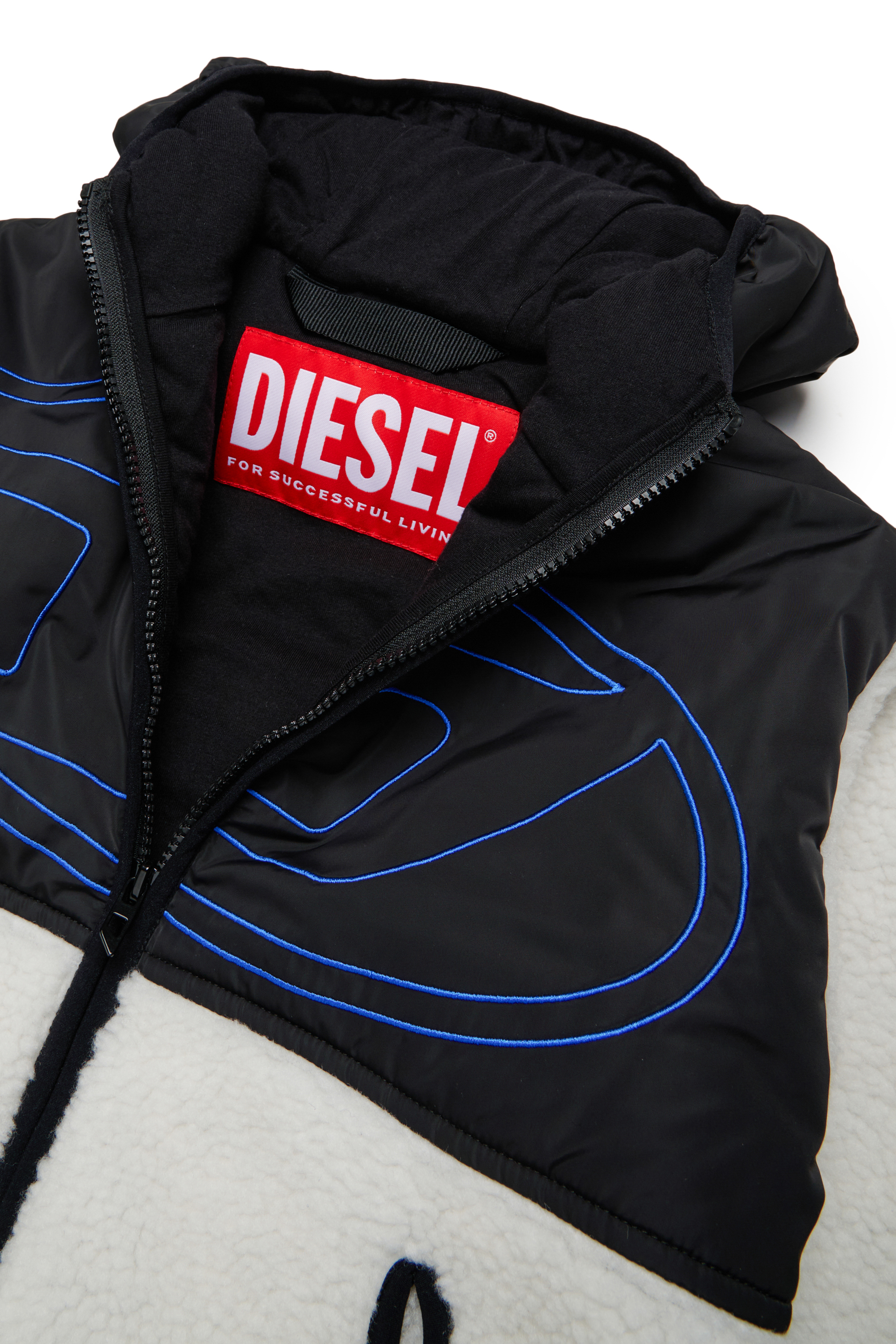 Diesel - JSHEAR, Herren Kapuzensweatjacke aus nylon und teddy-fleece in Wei&szlig; - 3