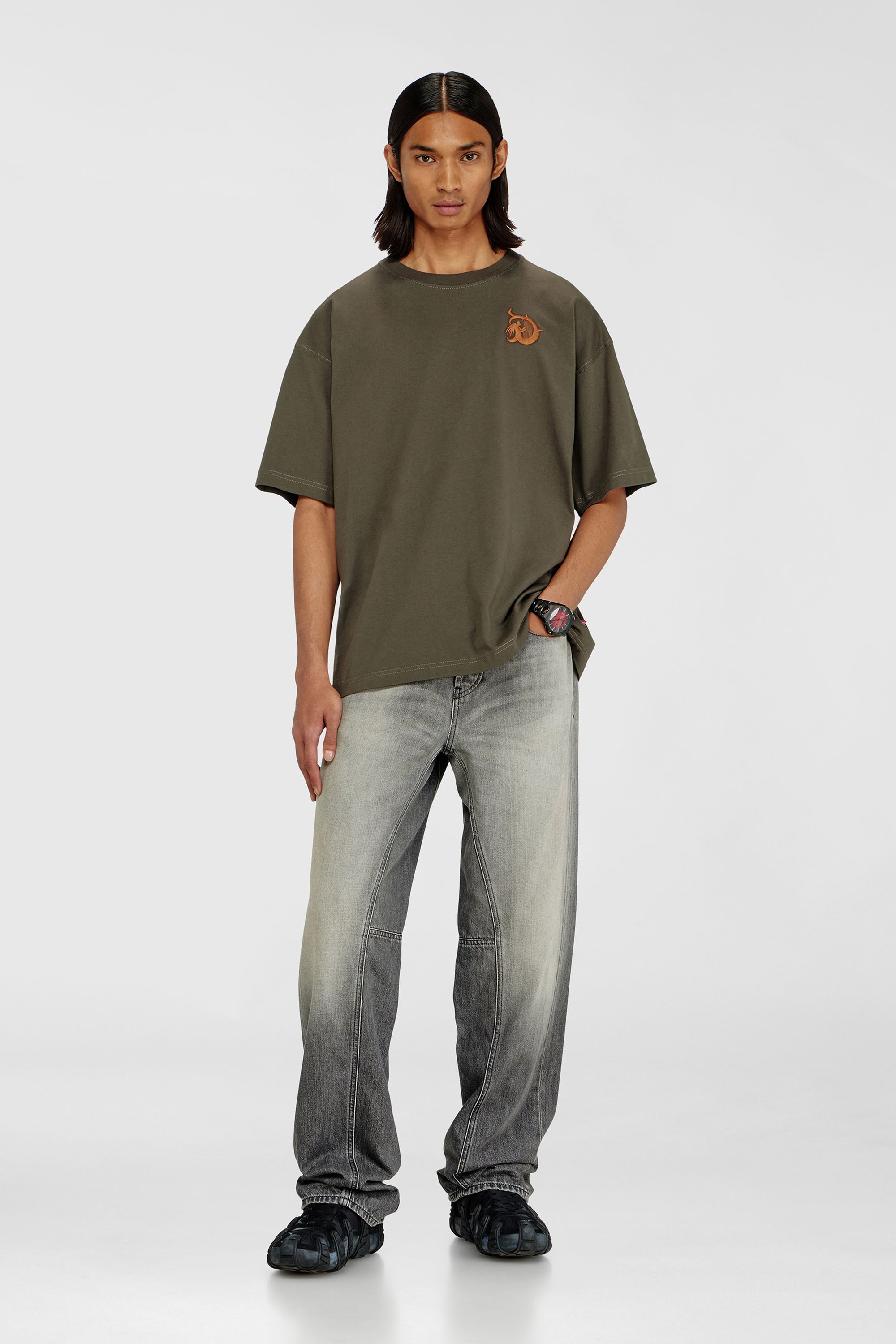 Diesel - T-BOXT-AA11, Herren Jersey-T-Shirt mit Flockprint in Armeegr&uuml;n - 2