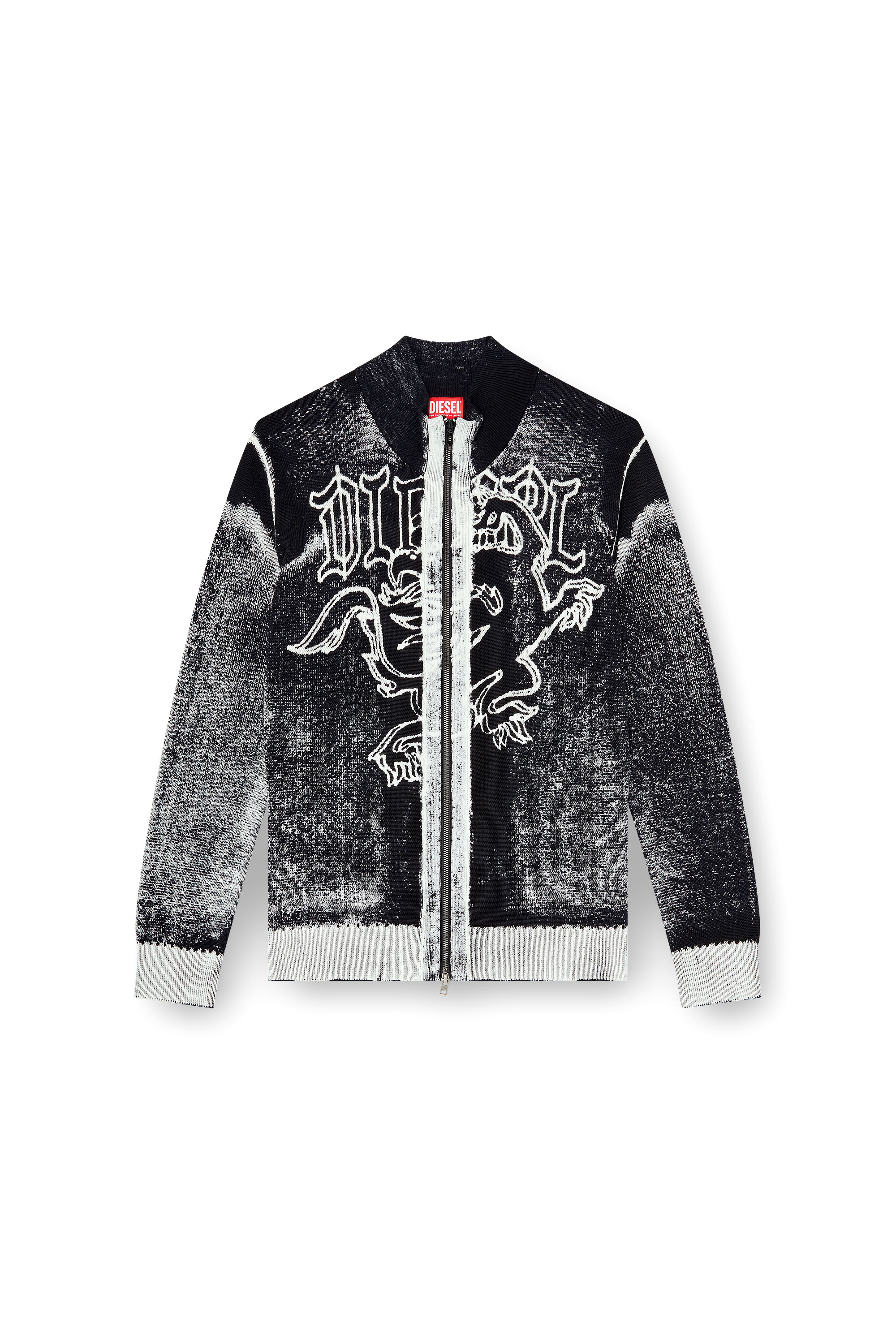 Diesel - K-LAUROS, Herren Behandelter zip-cardigan mit griffin-motiv in Schwarz/Weiss - 2