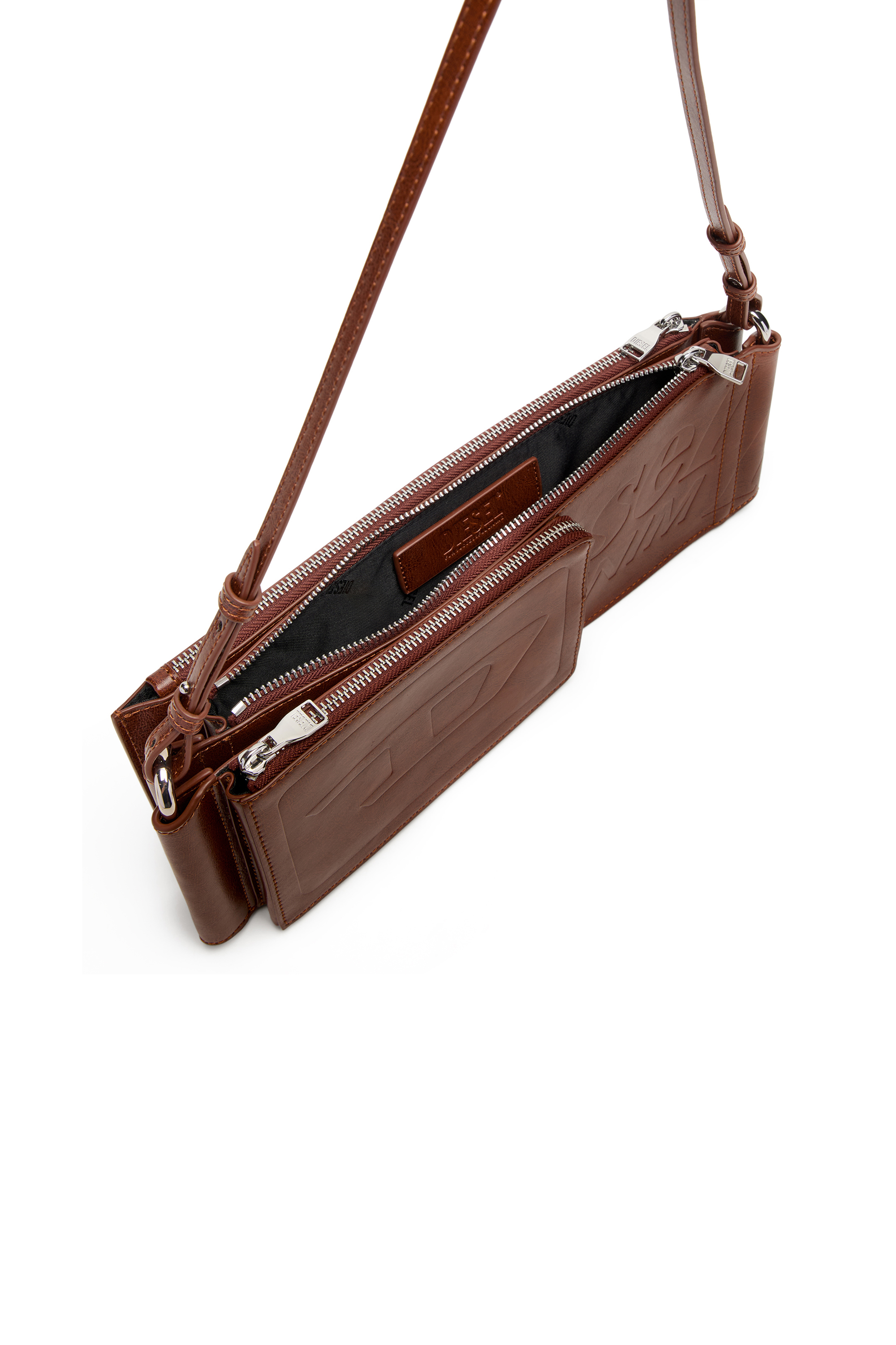 Diesel - FLAG-D SHOULDER BAG X, Unisex Flag-D-Modular Schultertasche mit gepr&auml;gtem Logo in Braun - 3