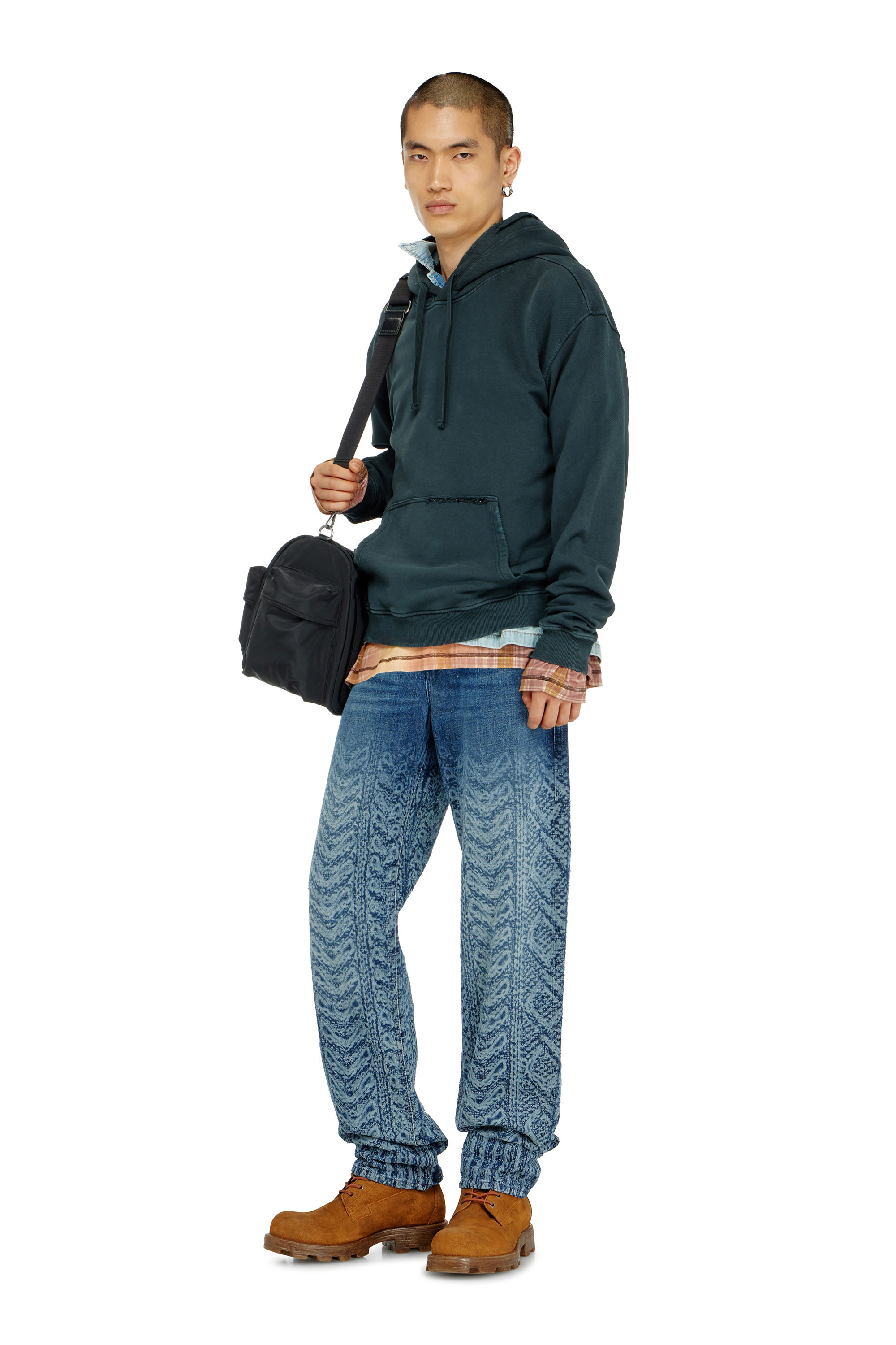 Diesel - S-NORM-HOOD-CRYSTALS, Herren Hoodie mit Rissen und Kristalldetails in Dunkelgr&uuml;n - 2