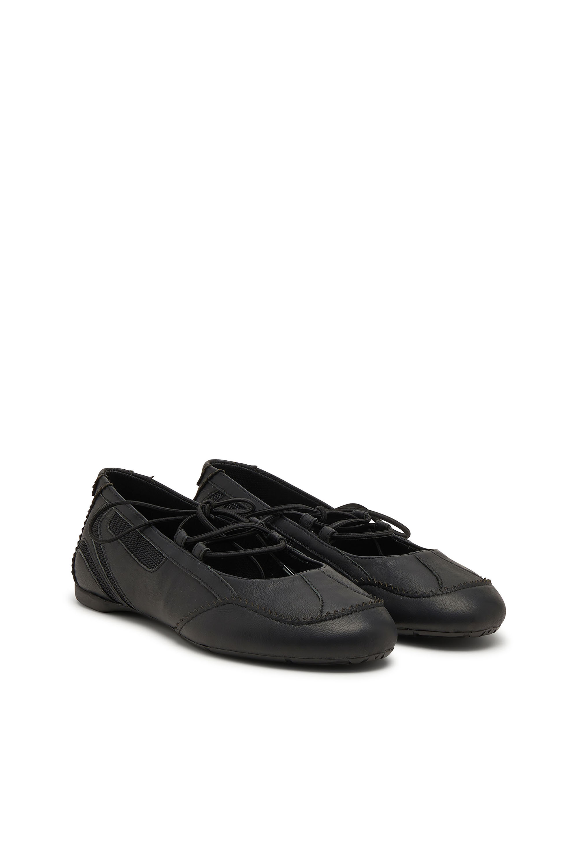 Diesel - D-MILE BALLERINA LACE UP W, Damen D-Mile-Ballerinaschnürschuhe aus Leder und Mesh in Schwarz - 4