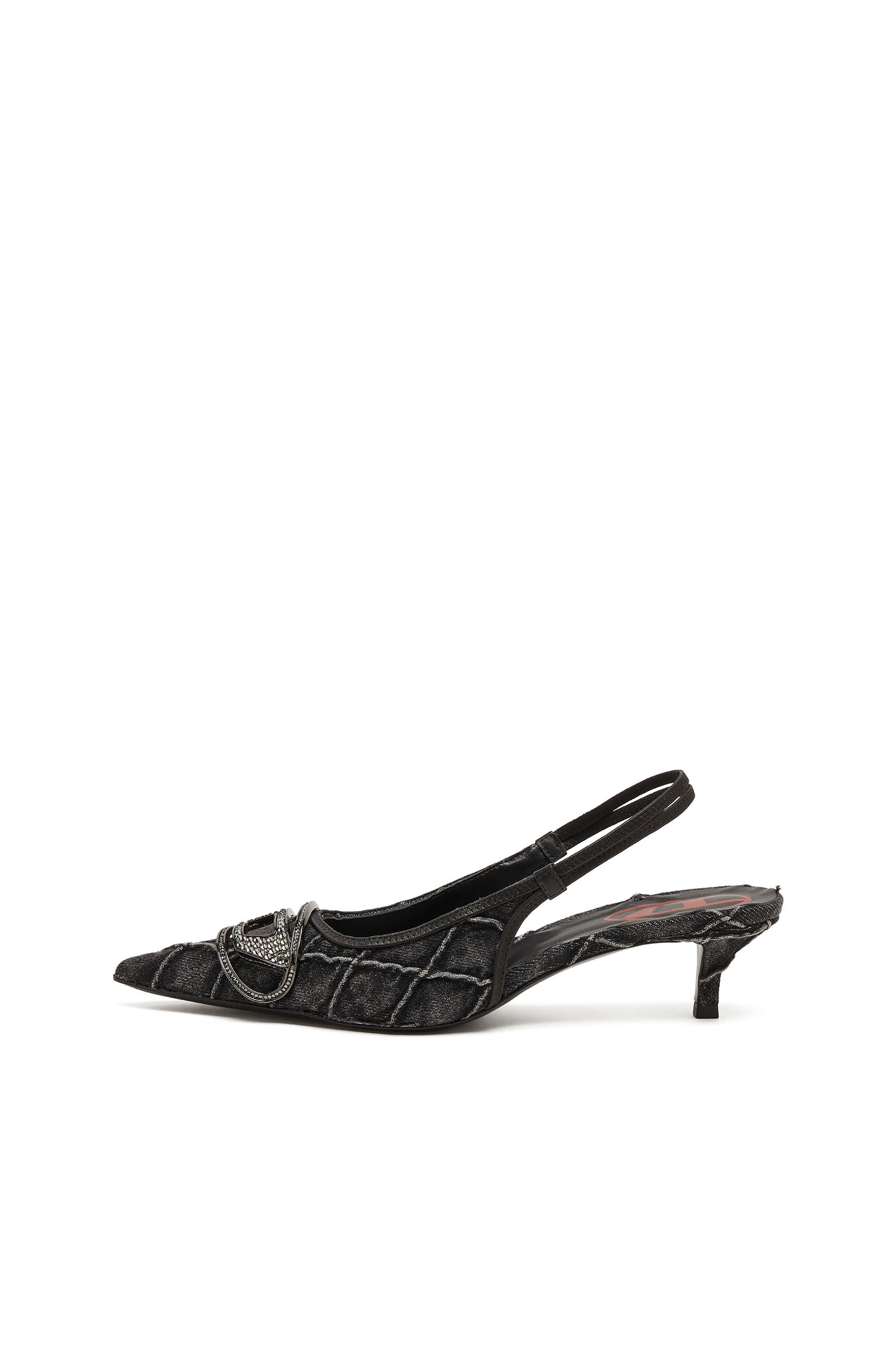 Diesel - D-VENUS SB 40, Woman's D-Venus-Crystal-logo quilted-denim slingback pumps in Black - 2