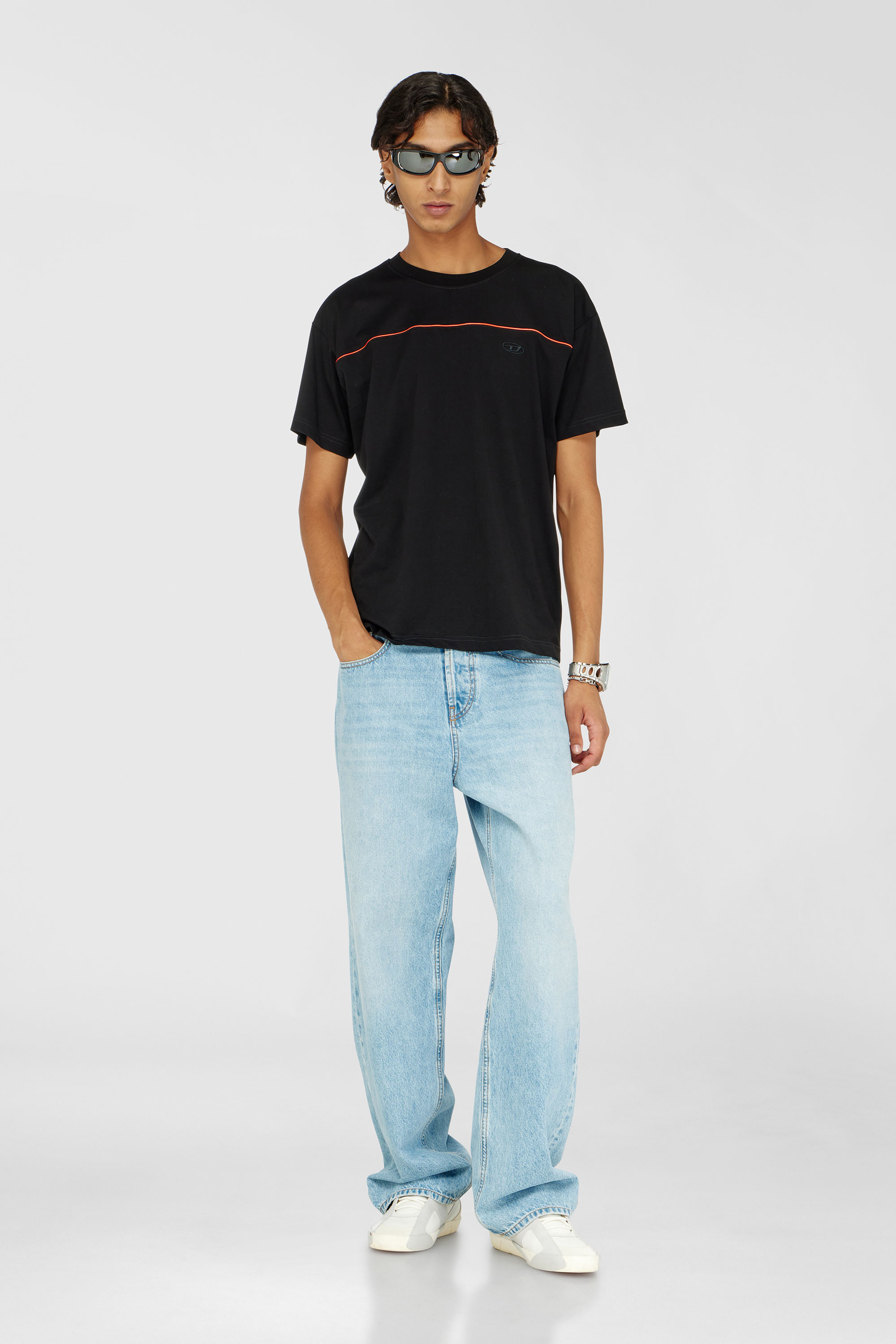 Diesel - T-NORM-PIPING, Herren T-Shirt mit kontrastierenden Paspeln in Schwarz - 1